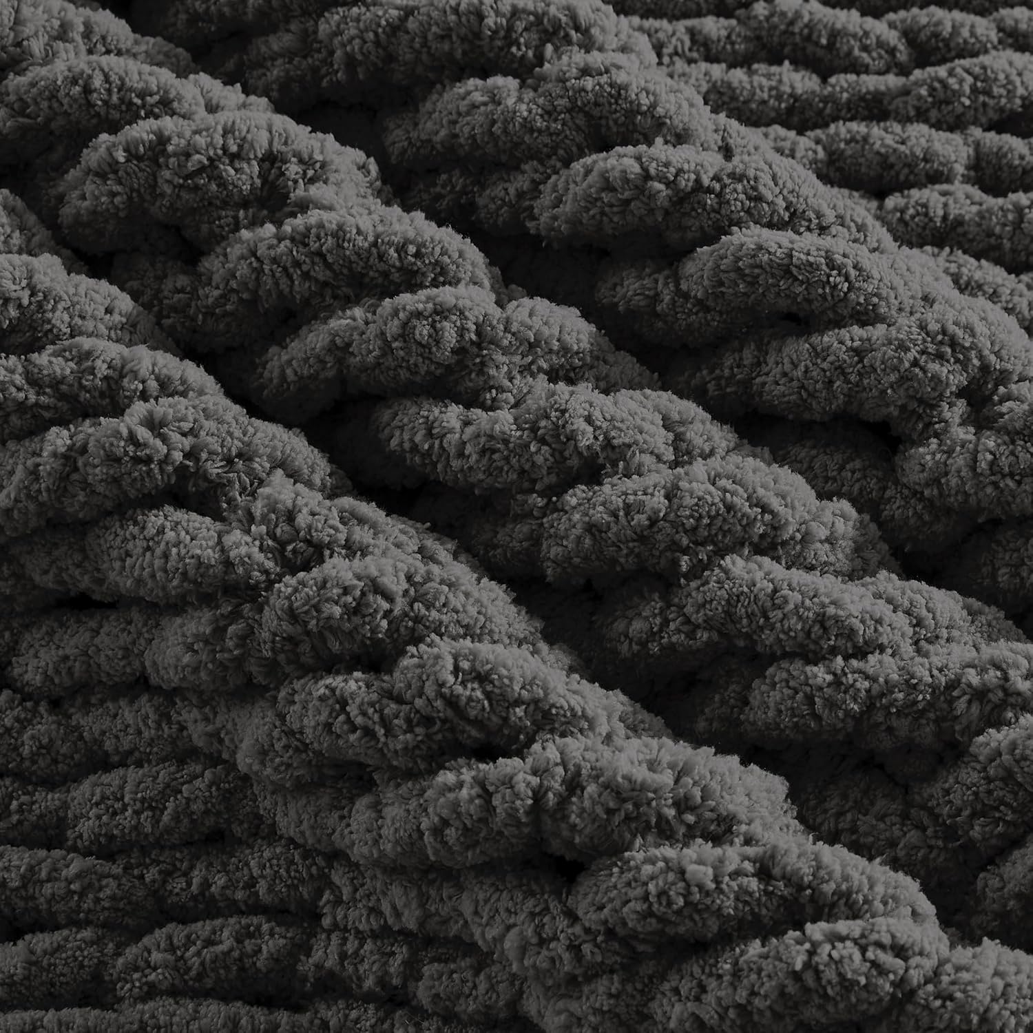 Carriediosa Chunky Knit Throw Blanket 50" X 60", 100% Hand Made Large Chenille Loop Yarn Soft Fluffy Throws for Couch Sofa Bed, Big Crochet Cozy Heavy Thick Cable Woven Blankets, Dark Grey - Image 7