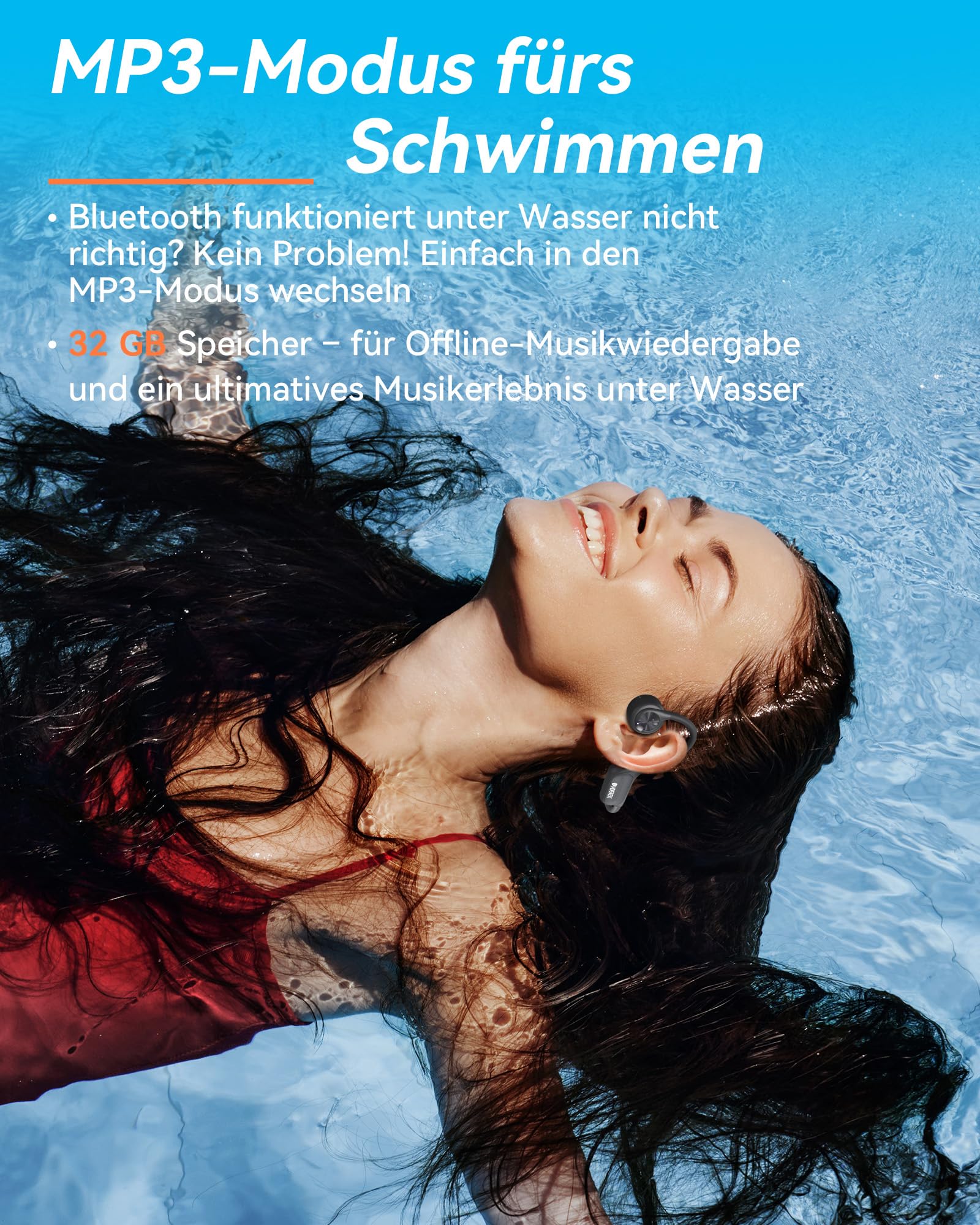 Voistek Knochenschall Bluetooth 6.0 Kopfhörer, IP68 wasserdicht, mit MP3-Player 32GB Speicher, Unterwasser kabellos, Open-Ear-Design für Schwimmen, Laufen, Fahrrad & Surfen (Grey)