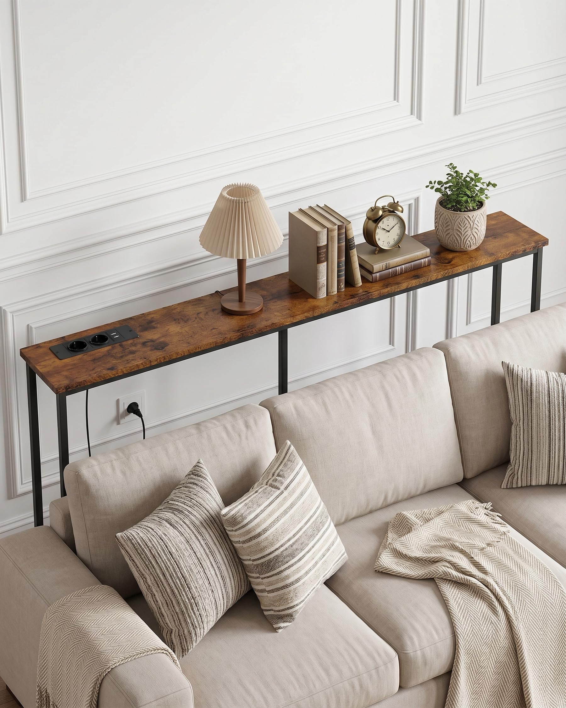 Consolle Ingresso, Tavolino da Divano, Mobili Ingresso Moderno con 2 prese e 2 porte USB(160 x 20 x 80.5 cm)