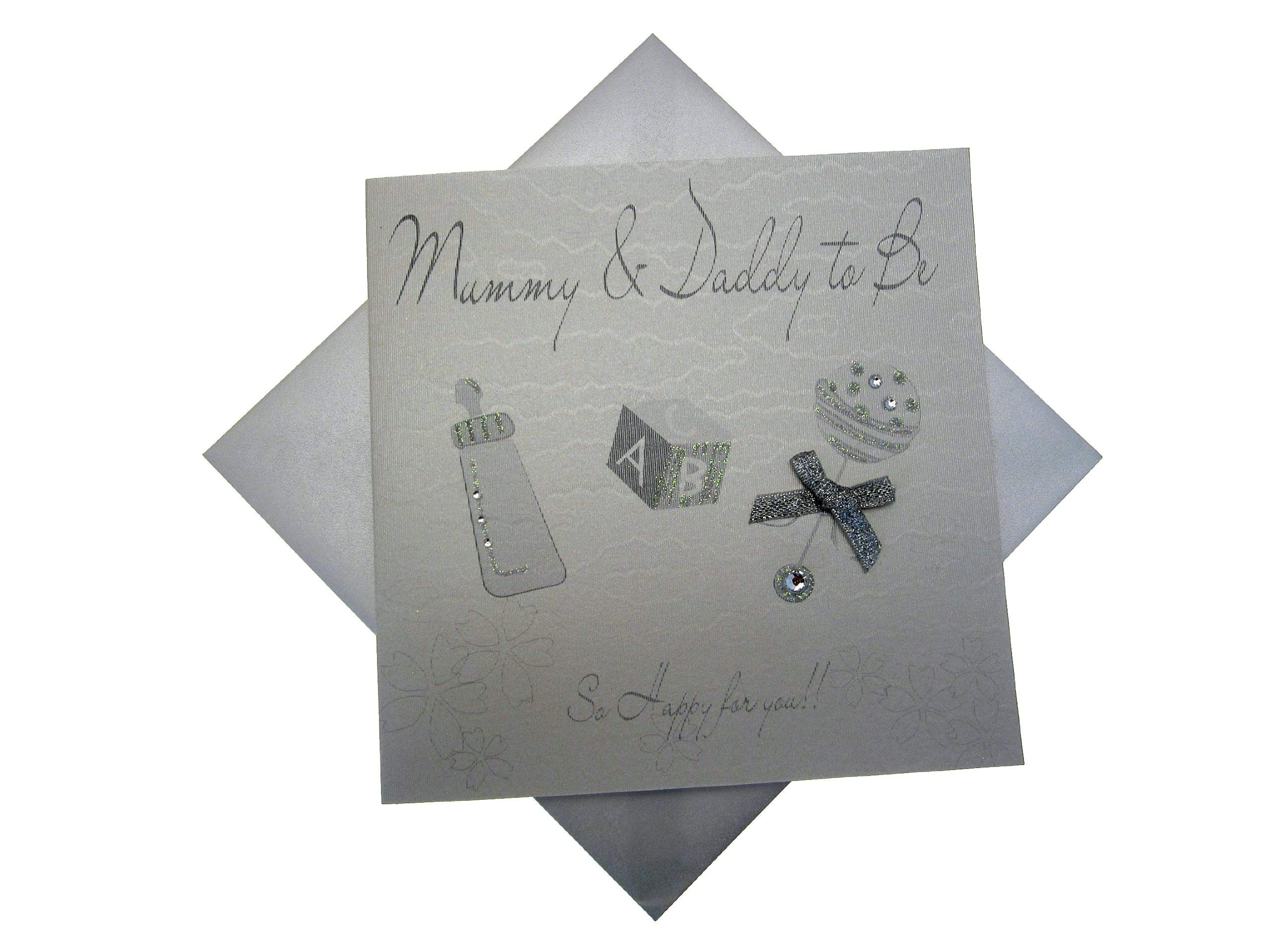 WHITE COTTON CARDS Mummy and Daddy to Be Rattle (Silver)