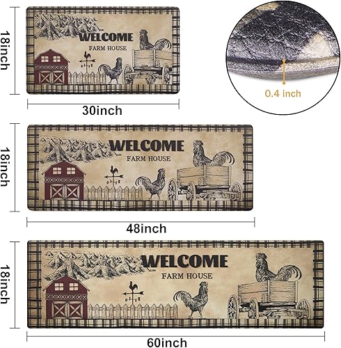 Miniatura 2 de ASPMIZ Tapete de cocina de 3 piezas, acolchado antifatiga, antideslizante, de espuma viscoelástica, impermeable, cómodo, para el suelo de la cocina,