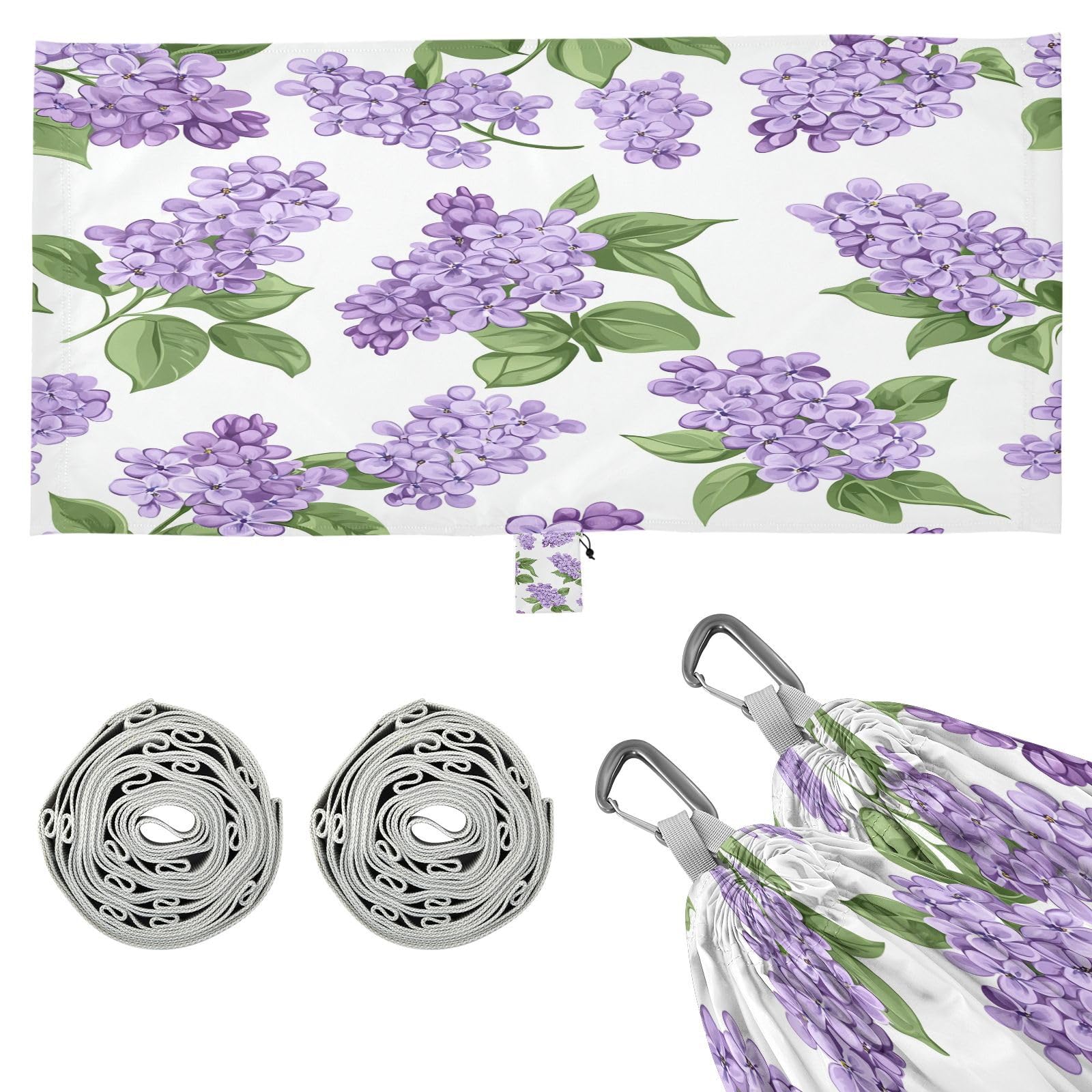 ATTX Lilac Flowers Camping Hammock - Lightweight & Portable Hammocks, Heavy Duty 330lbs Capacity for Indoor, Hiking, Backpacking, Travel, Backyard, Beach#576