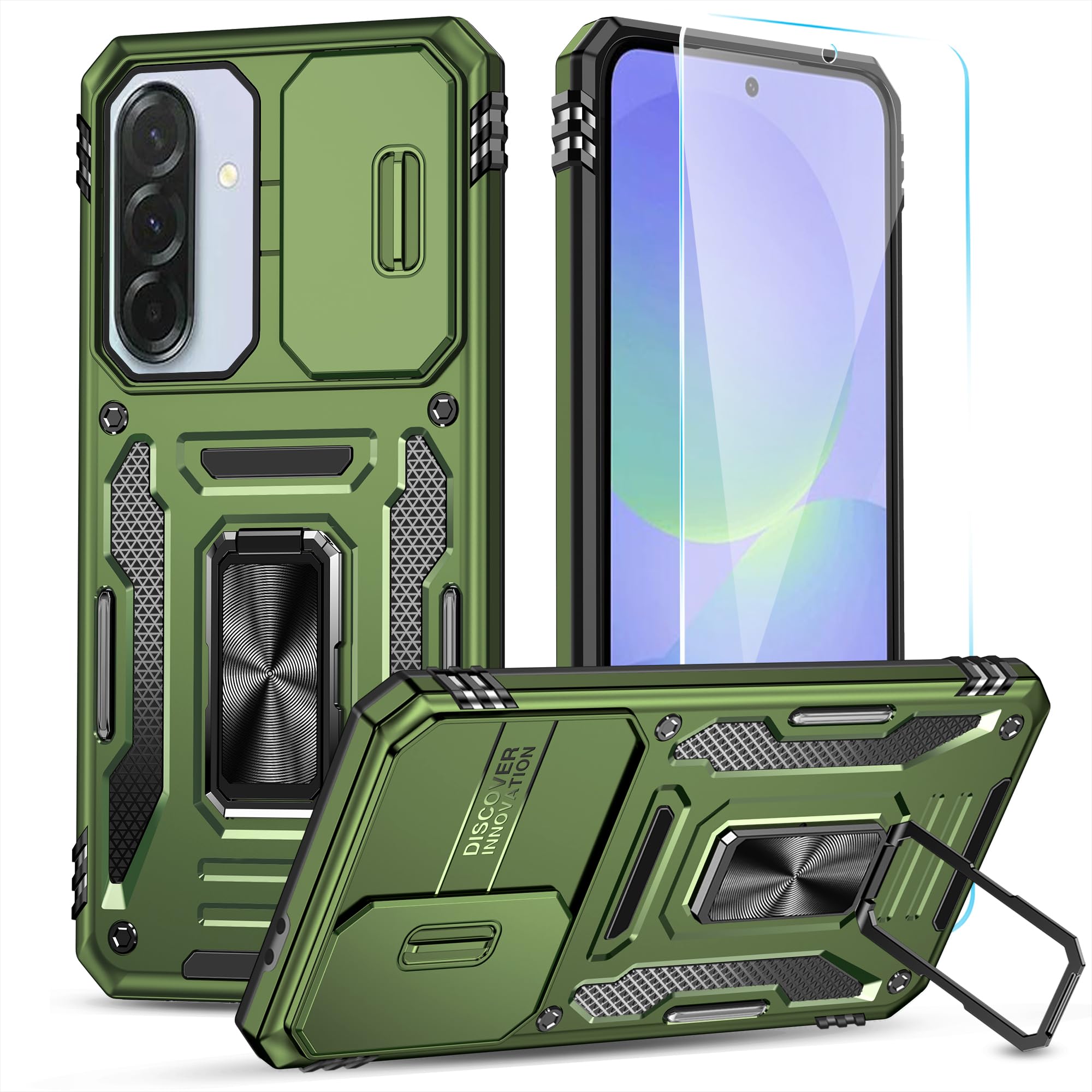 SunStory Case for Samsung Galaxy A36/A56 5G Case with Screen Protector & Slide Camera Cover & Rotated Ring Kickstand, [Heavy Duty Shockproof] Dual