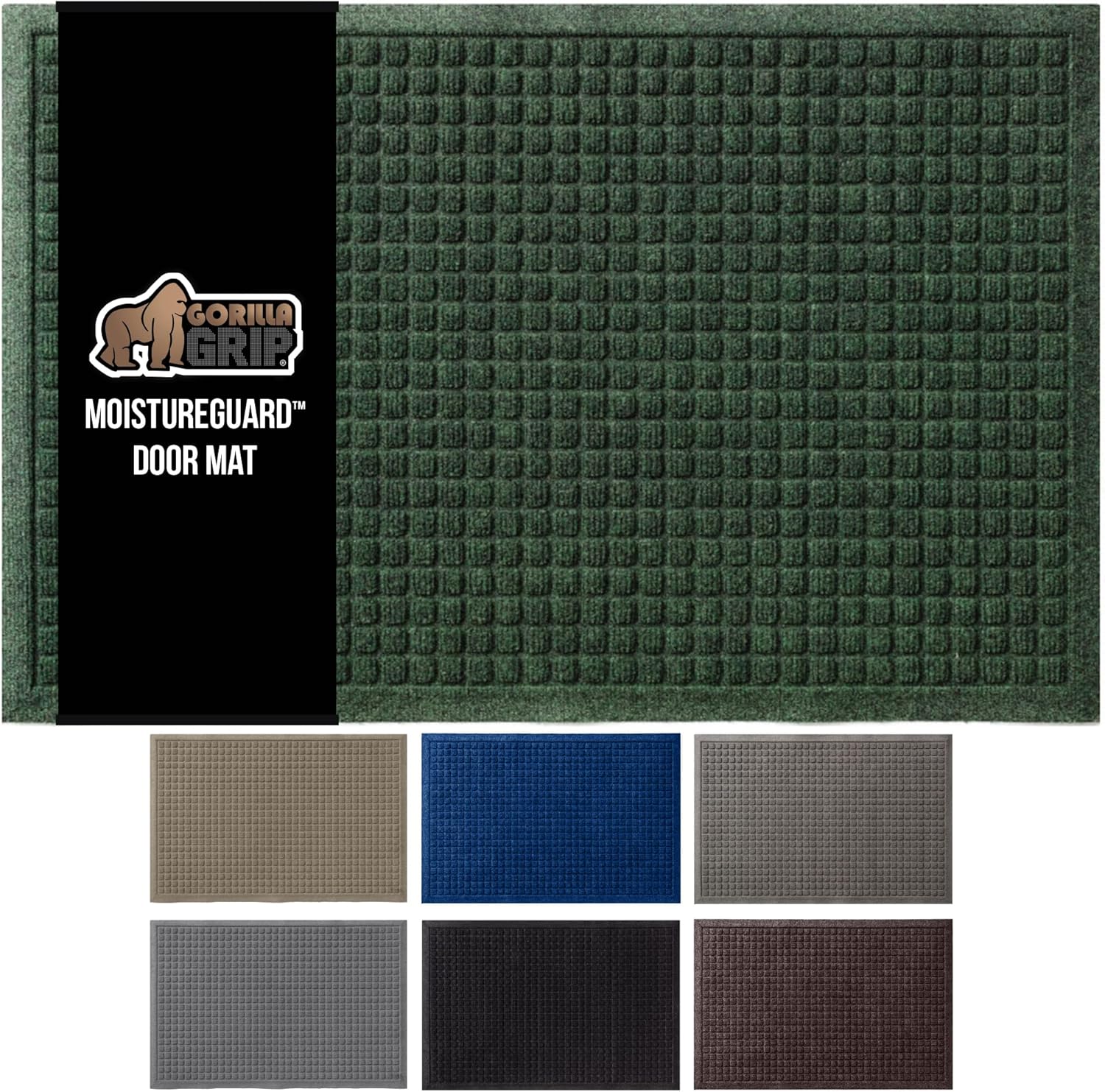GORILLA GRIP Front Door Mat, 47x35, Indoor Outdoor Ultra Absorbent Moisture Guard Doormat, Absorbs Up to 6 Cups of Water, Stain and Fade Resistant, Rubber Backing Doormats, Captures Dirt, Green