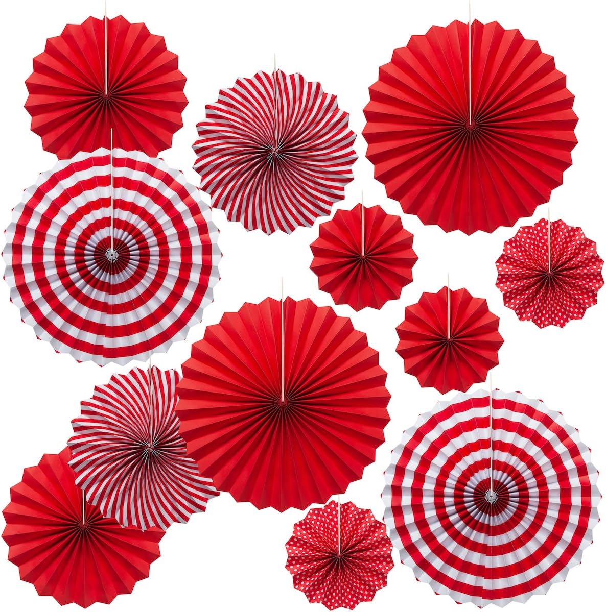 ONUPGO Red Paper Fans Hanging Paper Fans Flower Set, 12PCS Mexican Fiesta Kids Party Decorations Hanging Banner for Wedding Birthday Engagement Bridal Shower Baby Shower Event Holiday Celebration