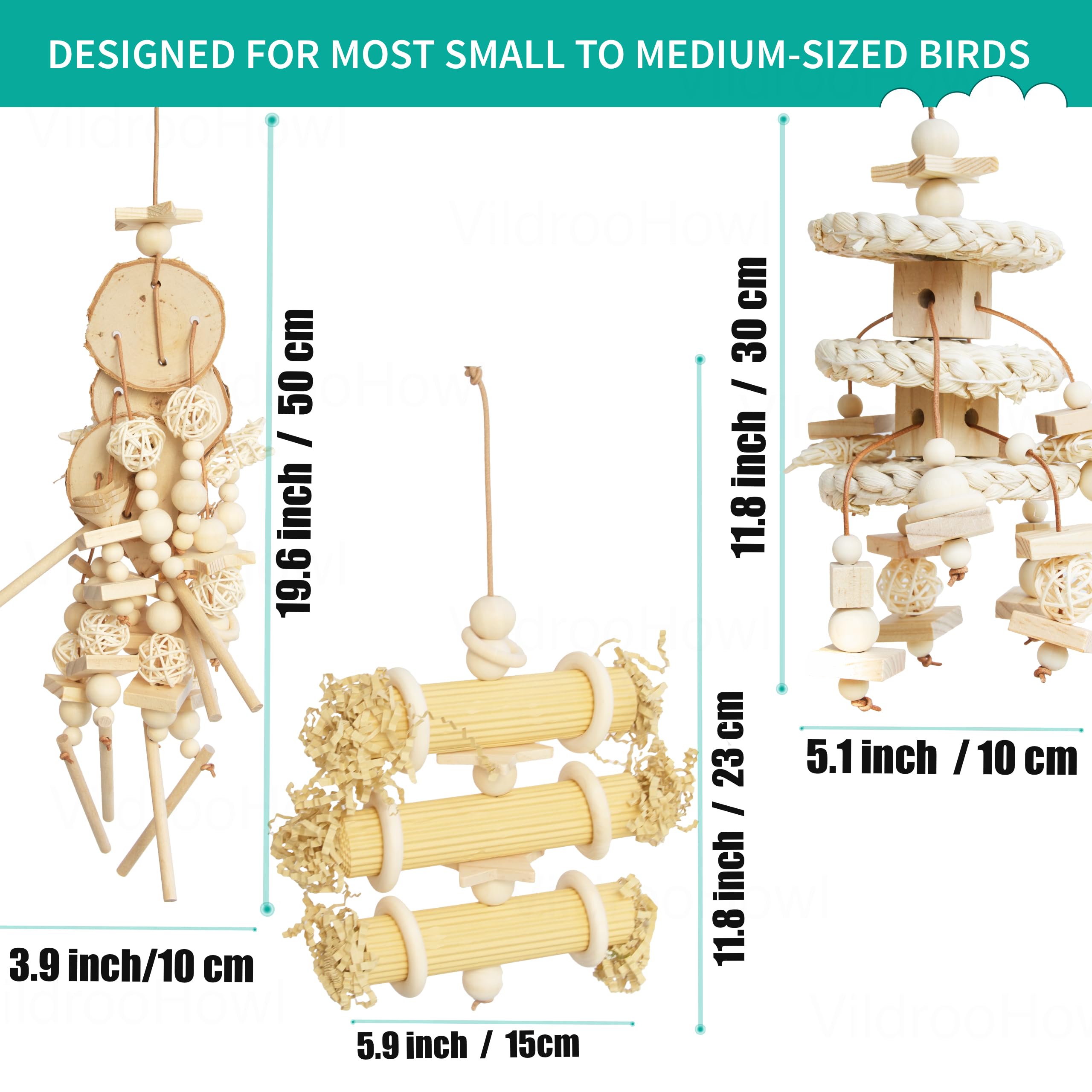 6 Pcs Natural Bird Toys for Parrots - Seagrass Swing, Loofah, Wood & Corn Husk Chew Toy Set - Shredding Enrichment Kit for Small to Medium Cockatiels, Parakeets, Conures, Budgies - image 3