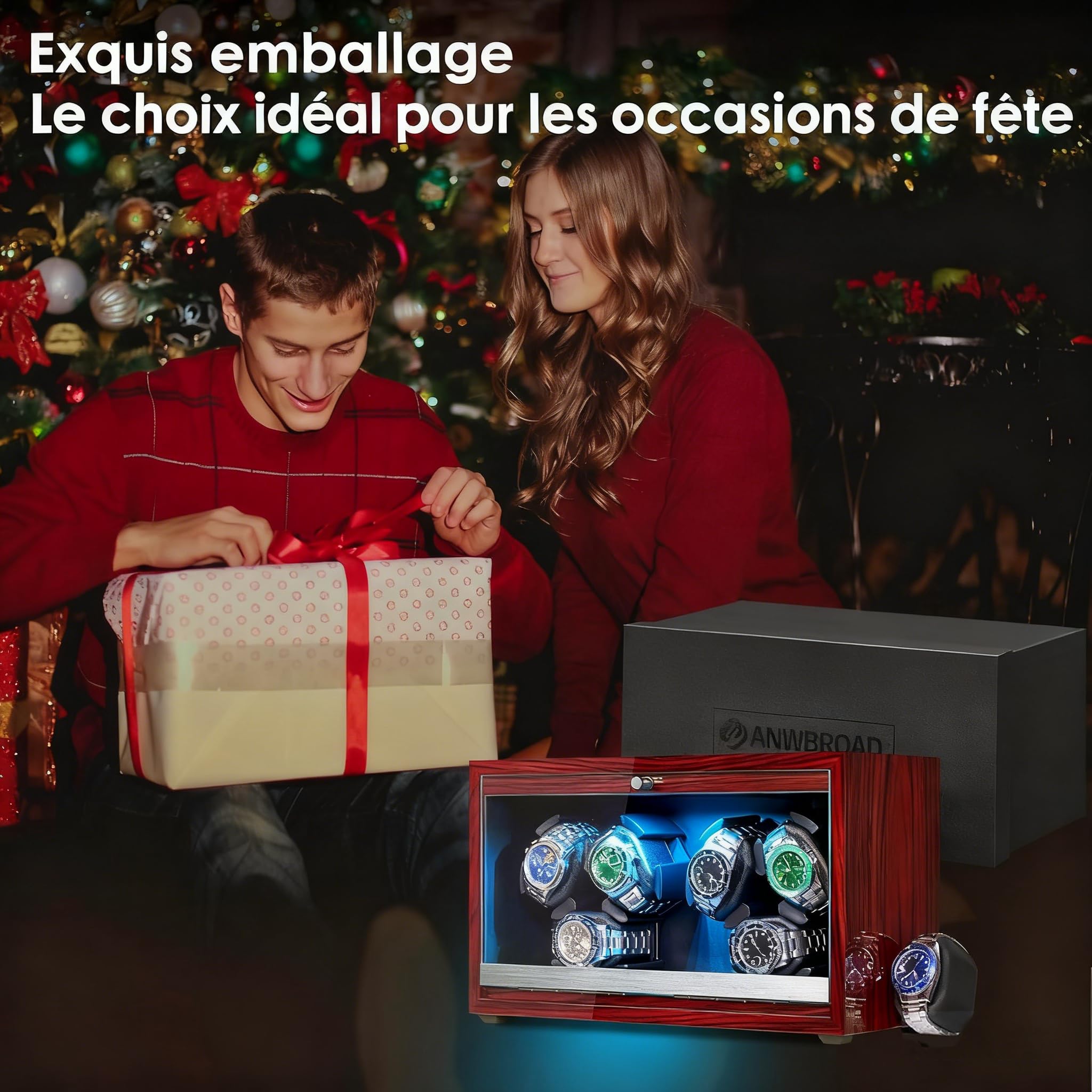 ANWBROAD Remontoir de montre 6 montres avec LED et moteur super silencieux rotateur 4 modes rotatifs Boîte à montres Shaker avec câble USB Cadeau UJWW003Y