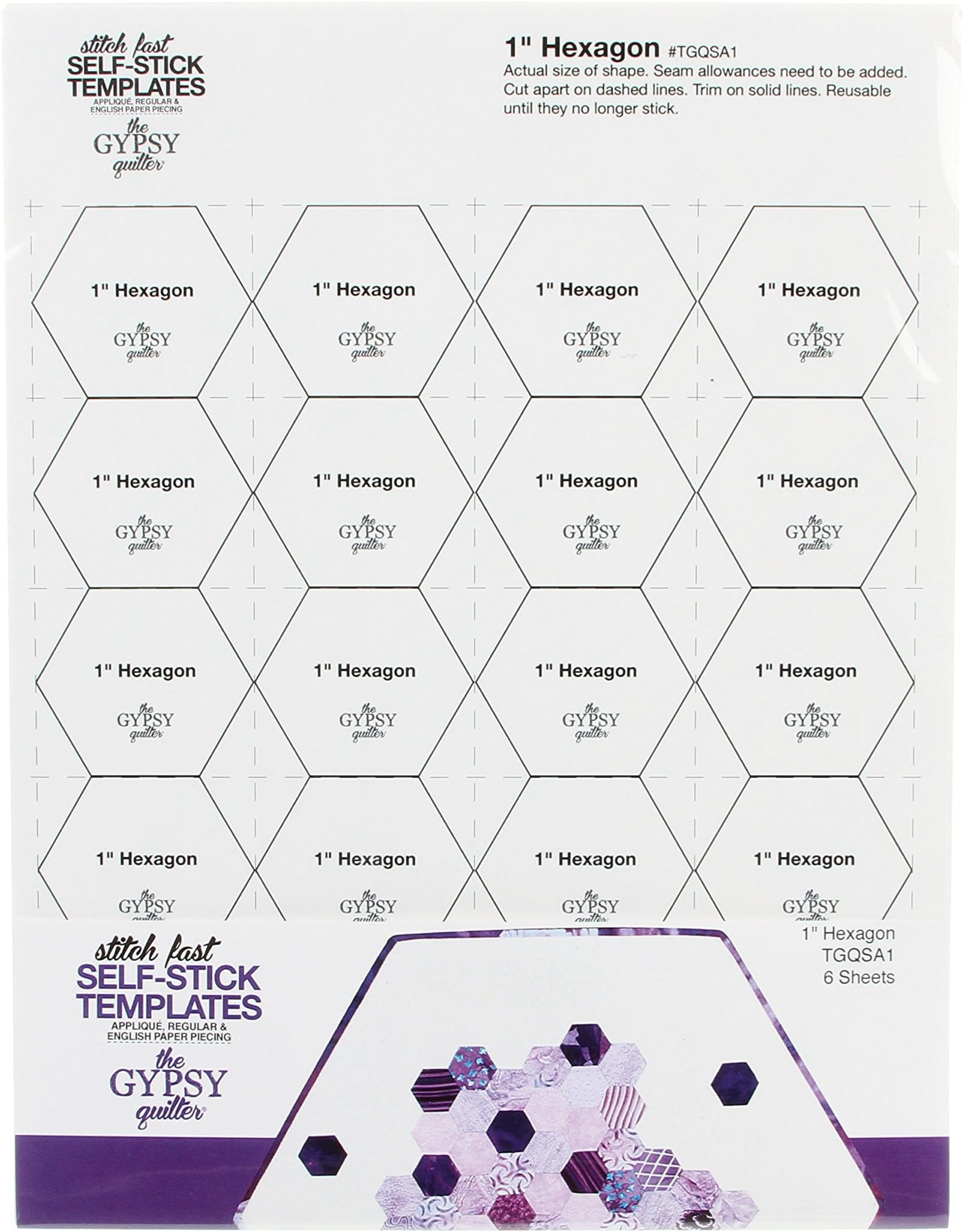 Gypsy Quilter Stitch Fast Self-Stick Template 1 in Hexagon