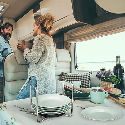 Miniatura 10 de Piconico Soporte para platos para cajón de cocina, 2 estantes de platos de bambú blanco para encimera de cocina, ajustable de 6.75 a 12.5 pulgadas,