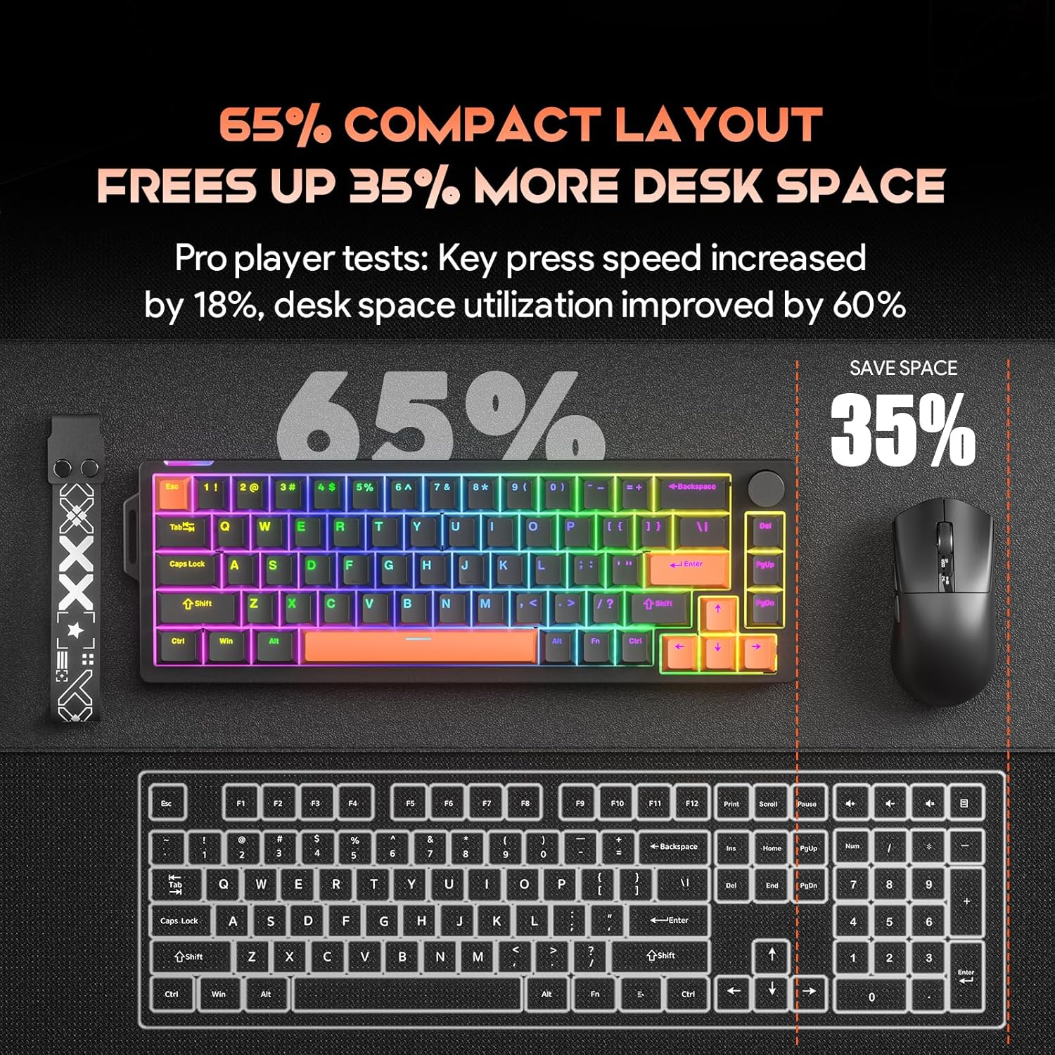 68% Wired Gaming Keyboard with Volume Knob, RGB Backlit, Mechanical Keyboard Gasket Mount with PBT Keycaps,8000 Hz Polling Rate, Hall Effect Cream Switches, Hot-Swap, for FPS Games (Black+Orange)