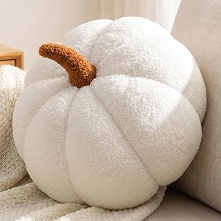 Fluffy Pumpkin Throw Pillow, 3D Fall Pumpkin Halloween Pillow(White, 8IN)