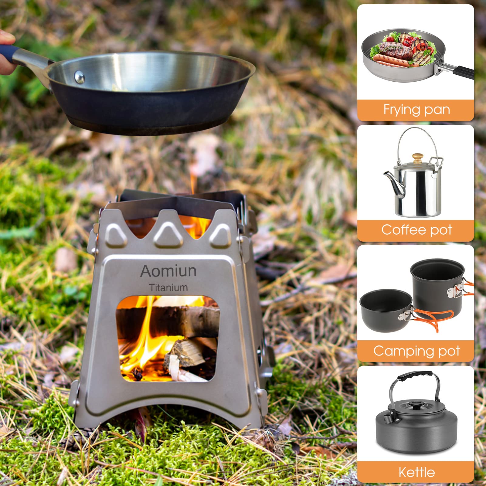 Réchaud à Bois de Camping, Poêle à Bois en en Titane Compact et Pliable pour Camping en Plein Air, Pique-nique
