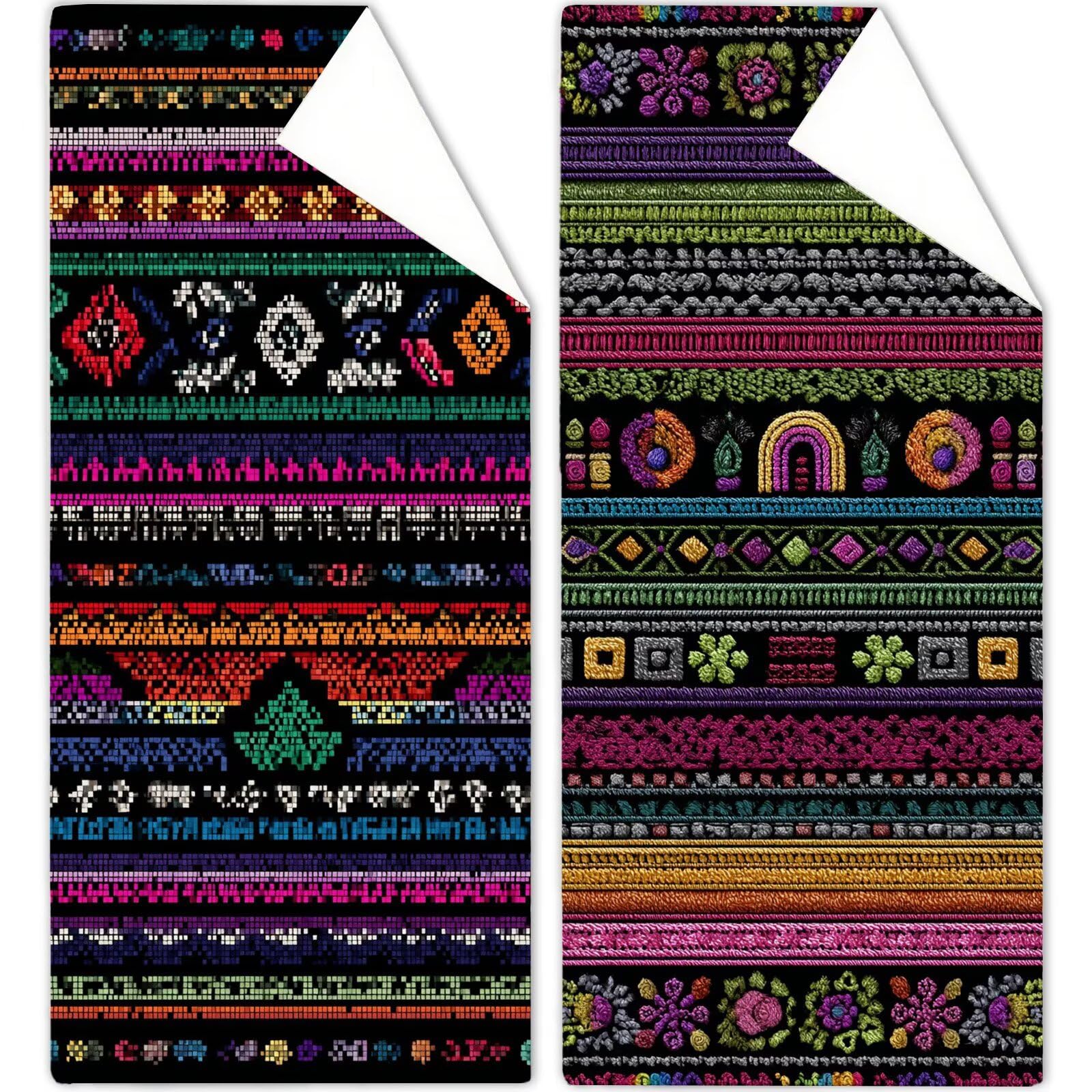 Ręczniki plażowe z mikrofibry, 100 x 200 cm, retro ręcznik plażowy dla dorosłych, 2 szt., bardzo duży ręcznik z mikrofibry, w paski, ręczniki kąpielowe z torbą siatkową, dwustronny, bez piasku