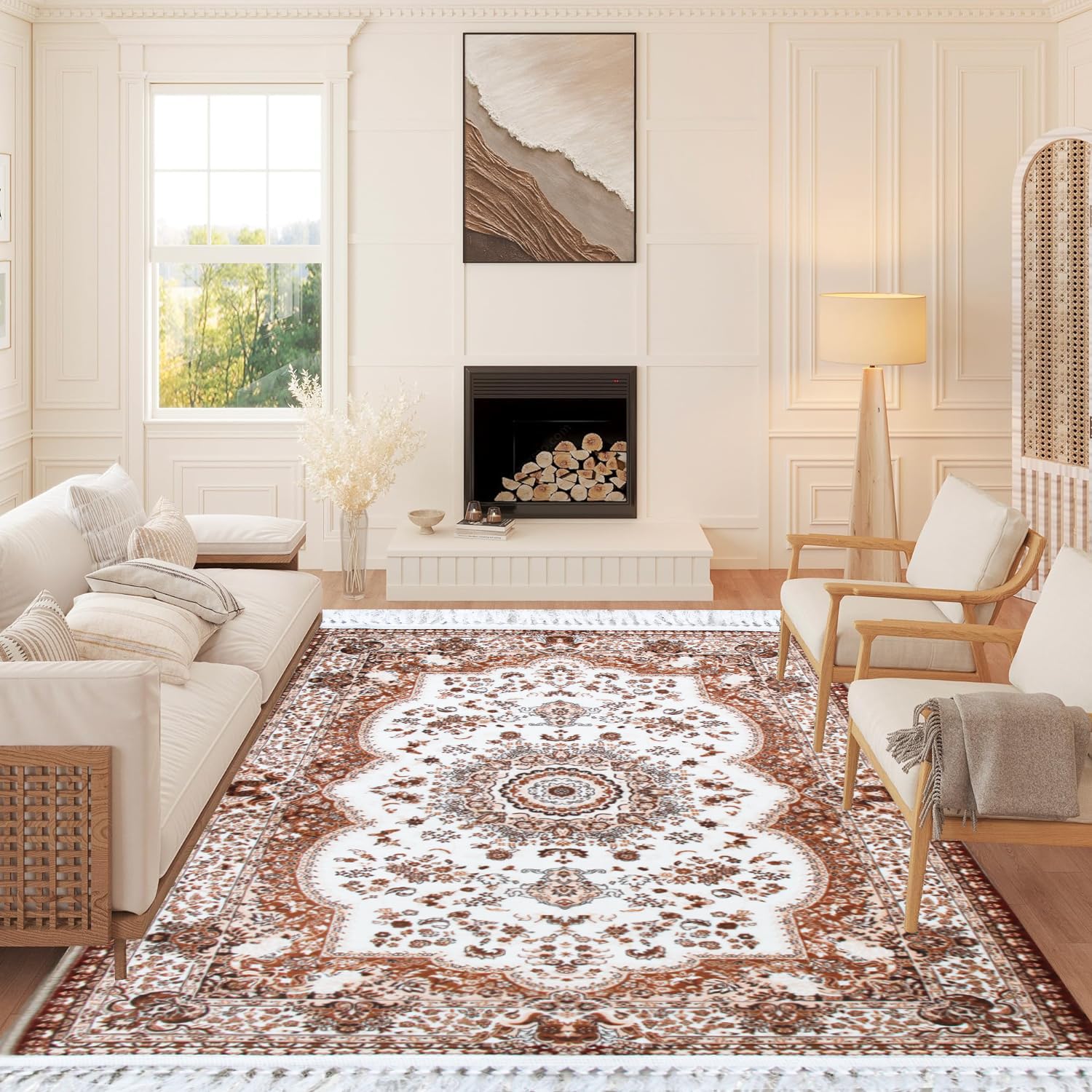 PHP Non Slip Area Rugs, Hallway Kitchen Runner Rug Modern Small Large Area Rug Floor Mats Washable (Beige-Mughals, 200 × 290 cm)