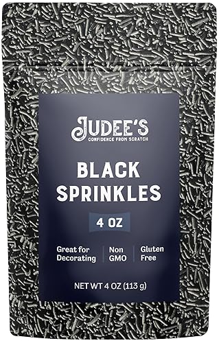 Judees Black Sprinkles de 4 onzas  Gran cumpleaños pastel especial y chispas de Halloween  Añade diversión a tus productos horneados  Úsala para