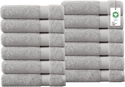 Delara Toallas 100% algodón orgánico de 22.93 ozm de felpa al tacto de secado rápido, paquete de 12 toallas de lavado de algodón orgánico,