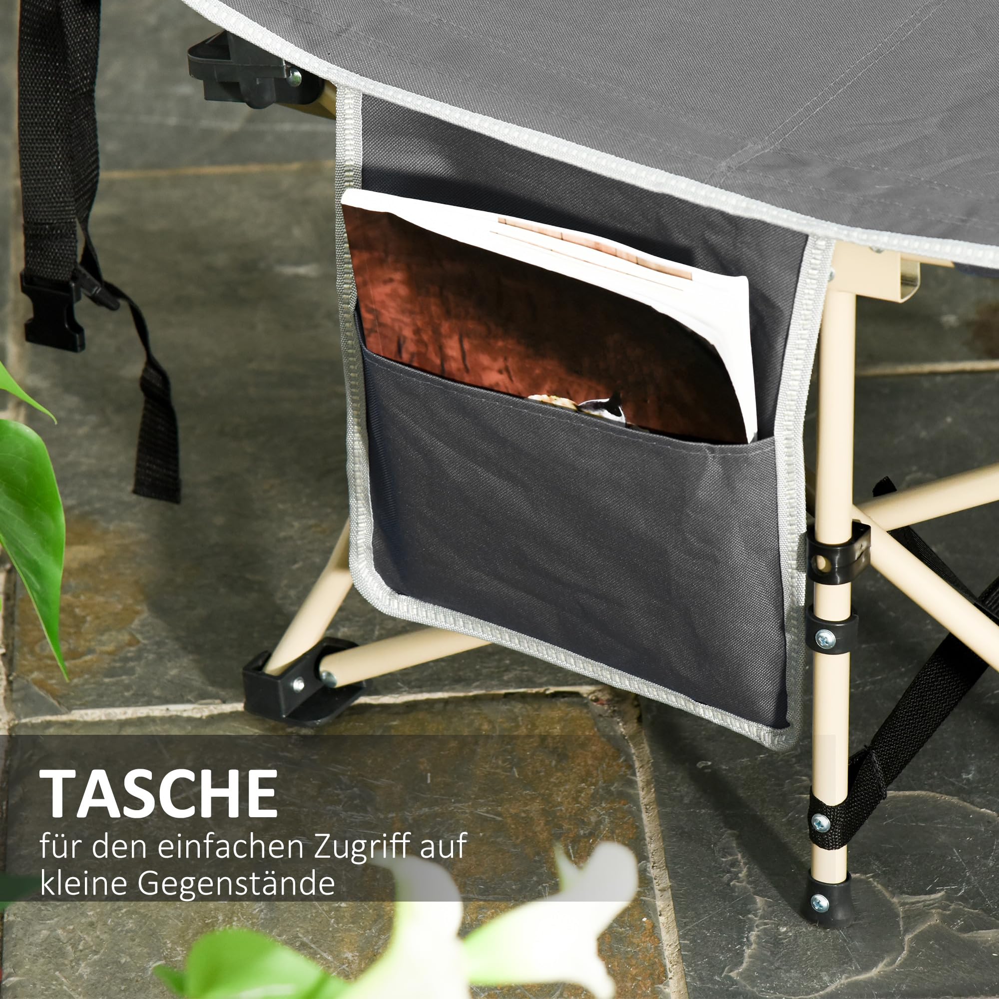 Outsunny Feldbett mit Aufbewahrungstasche, Faltbares Campingbett, Campingliege, INKL. Tragetasche, Stahl Oxford, 190 x 68 x 52 cm