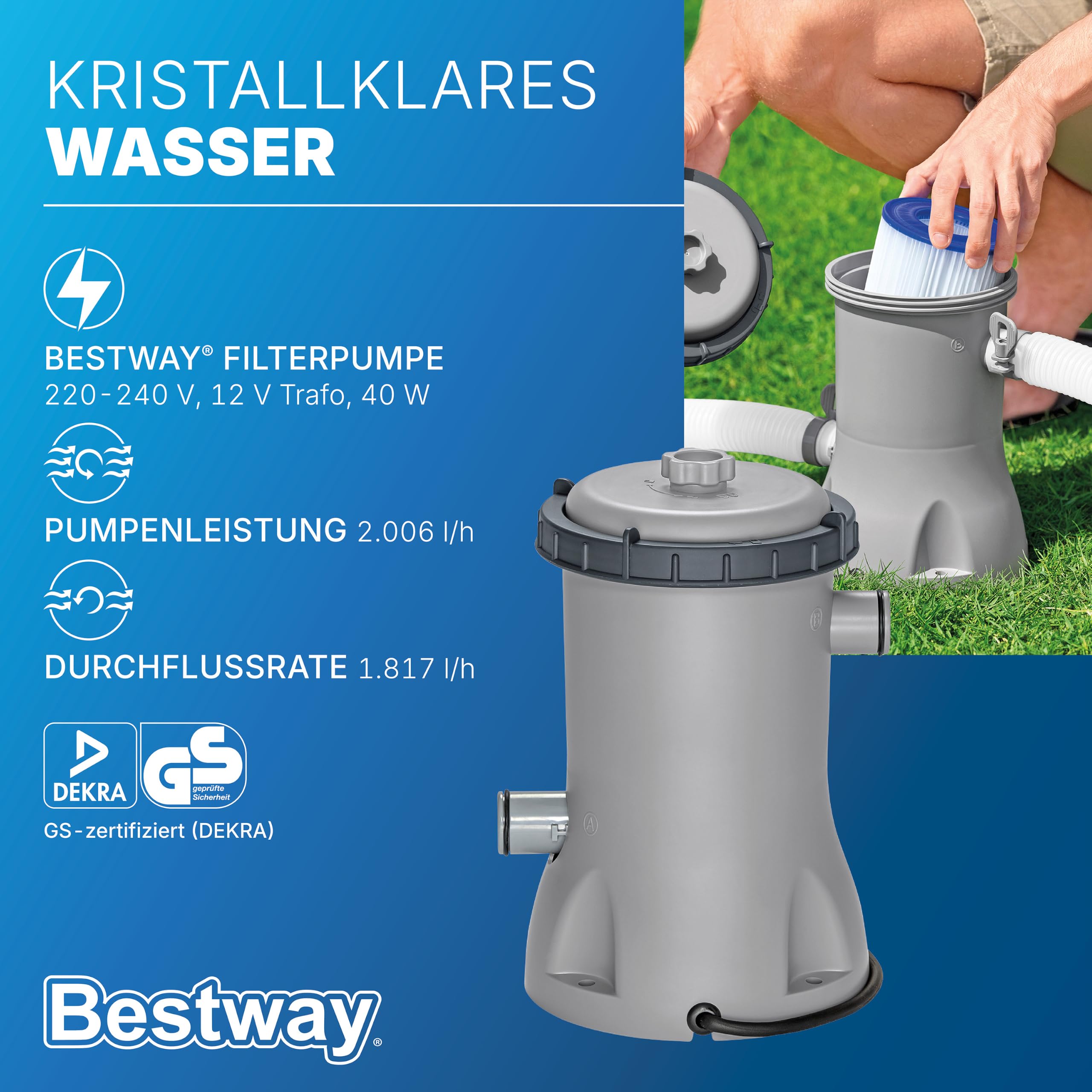 Bestway Aufstellpool rund 366x122 cm Komplett-Set mit Filterpumpe 10.250 L TriTech-Material Kieselmosaik-Optik