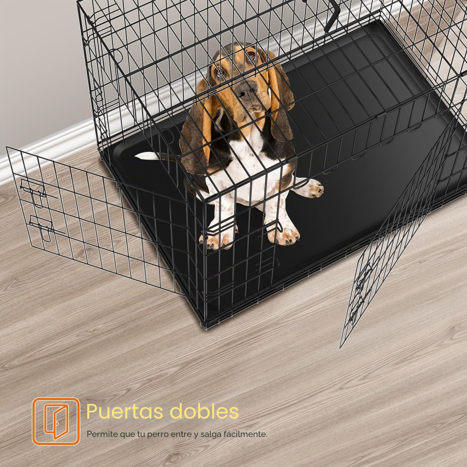 Nobleza Jaula para Perros Metálica, 91 x 57 x 63,5 cm, Transportín Plegable con Doble Puerta, Parque para Mascotas con Bandeja Extraíble y Asa de Transporte, Ideal para Entrenamiento y Viajes