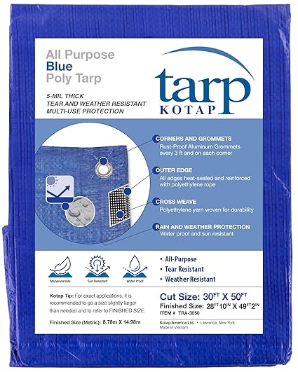 Kotap 30-ft x 50-ft General Purpose Blue Poly Tarp, Item: TRA-3050