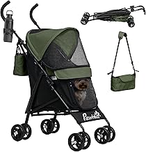 PawHut Dog Stroller Foldable Pet Stroller Pet Stroller Pet Stroller Pet Stroller for Dogs Cats up to 4kg with Mesh Window, Shoulder Strap, Storage Bag, Cup Holder, Umbrella, Dark Green
