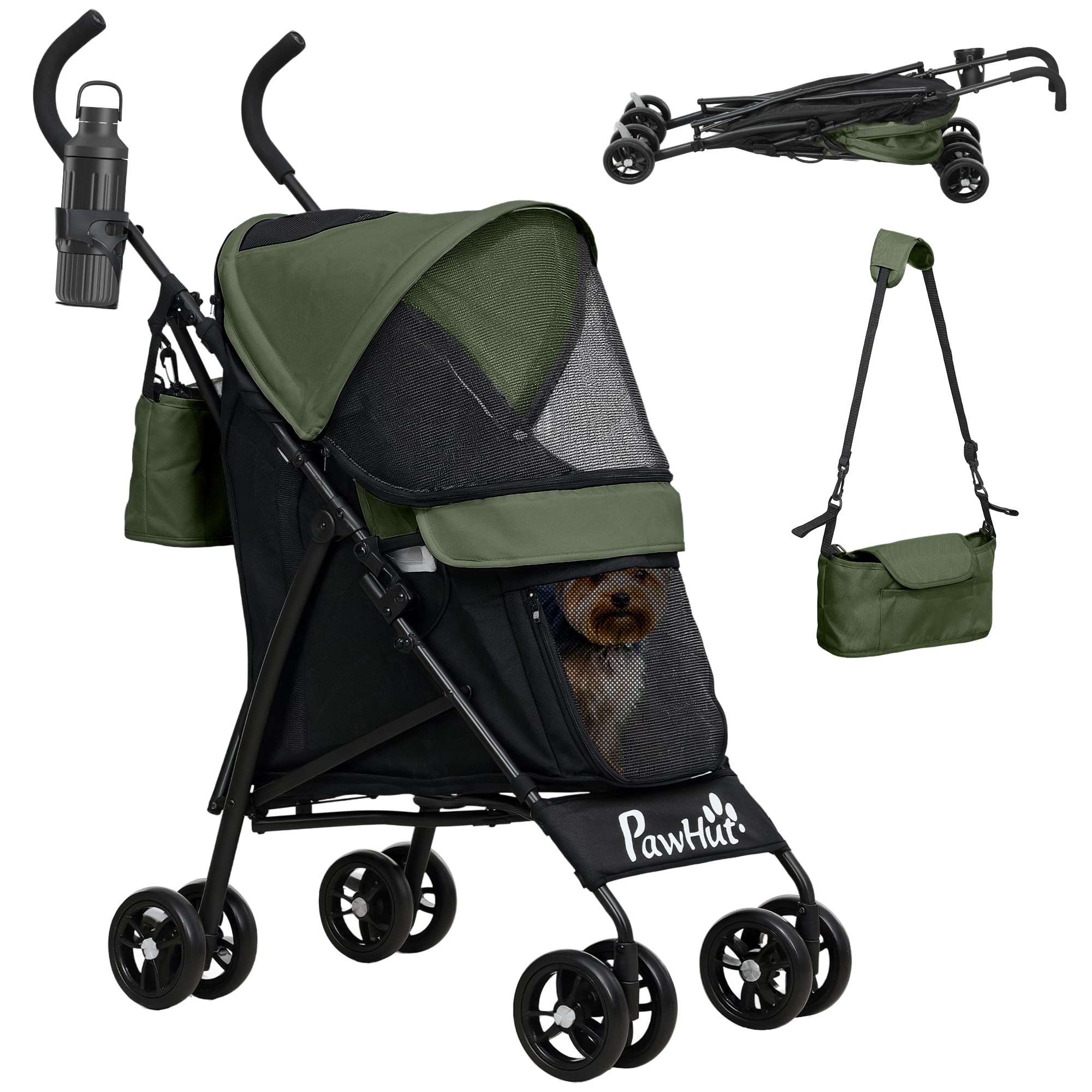 PawHut silla plegable para perros y gatos de hasta 4 kg con ventanas de malla, correa para el hombro, bolsa de almacenamiento y portavasos