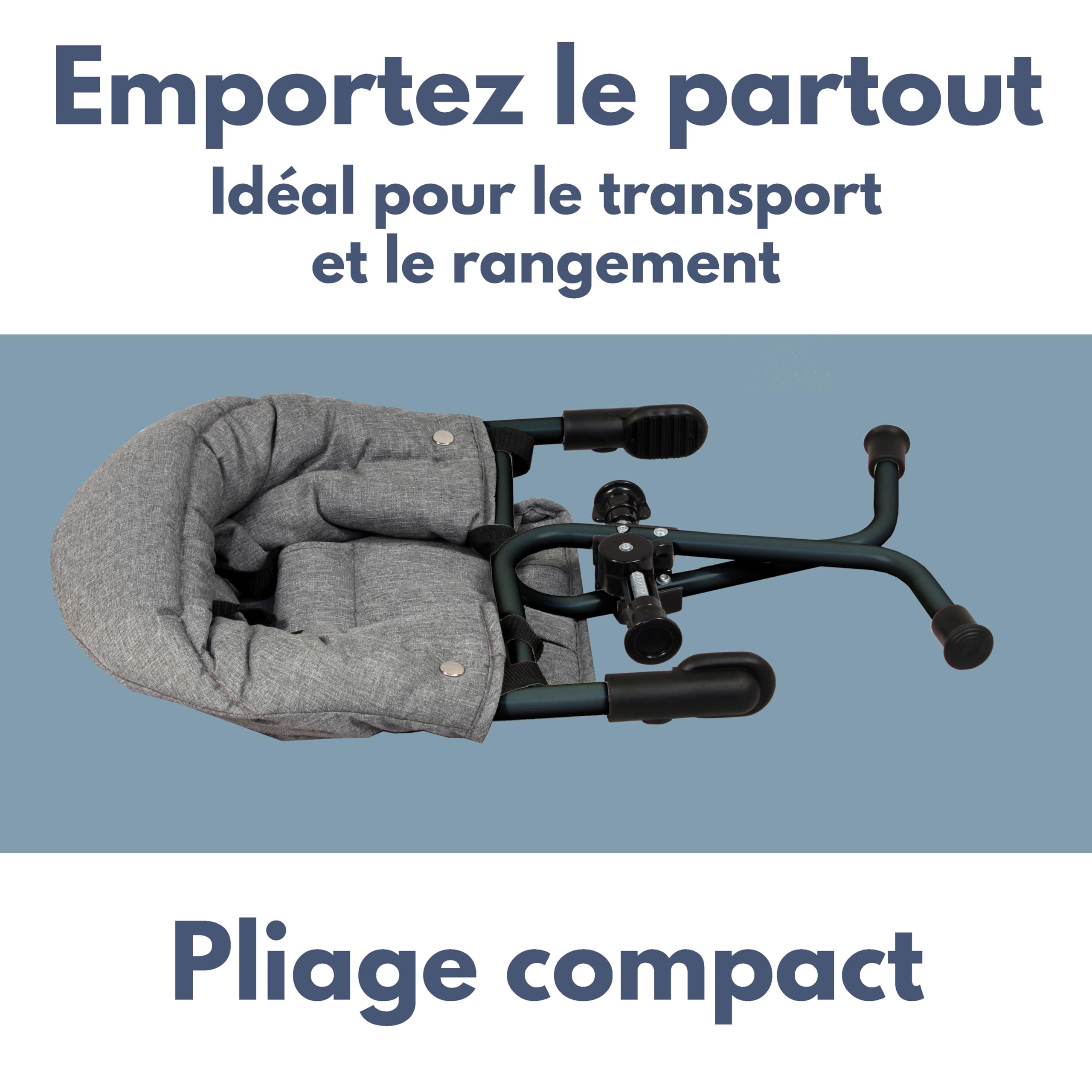 Looping Siège de Table Bébé Pliable | Fixation Sécurisée 4 points, Nomade et Compact | GRIS Chiné