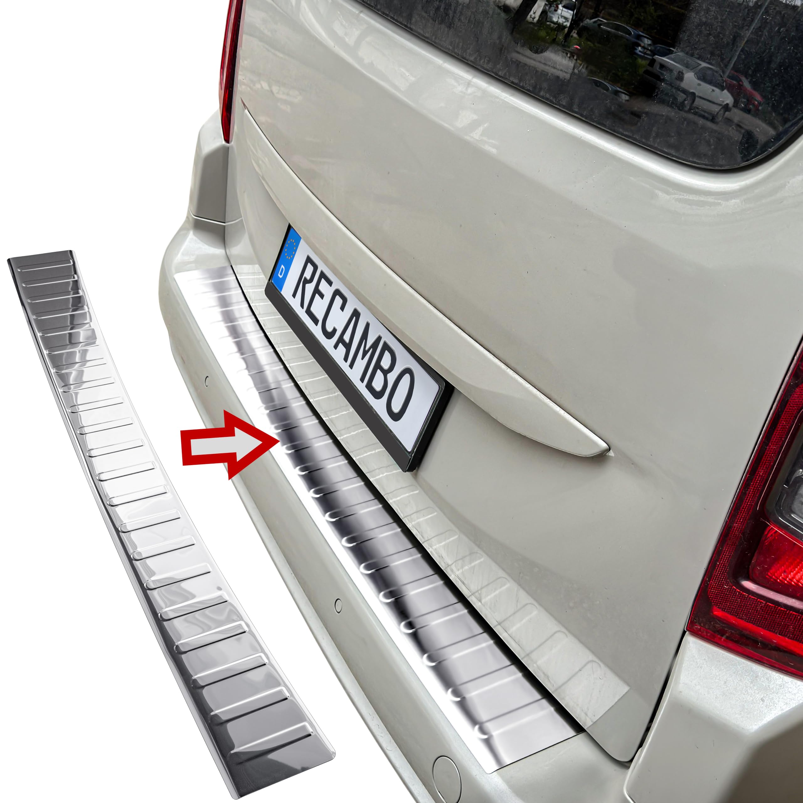 RECAMBO Ladekantenschutz Edelstahl kompatibel für Toyota Proace City | BJ ab 2020 - Hochglanz poliert, Chrom Look - Styling und Schutz für die Stoßstange