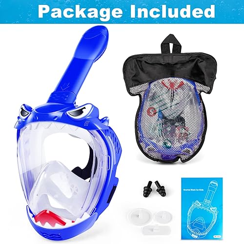 Miniatura 7 de Full Face Snorkel Mask for Kids with 180 Panoramic View, Snorkeling Set Featuring Anti-Leak and Anti-Fog Foldable Dry Top Design for Safe Underwater