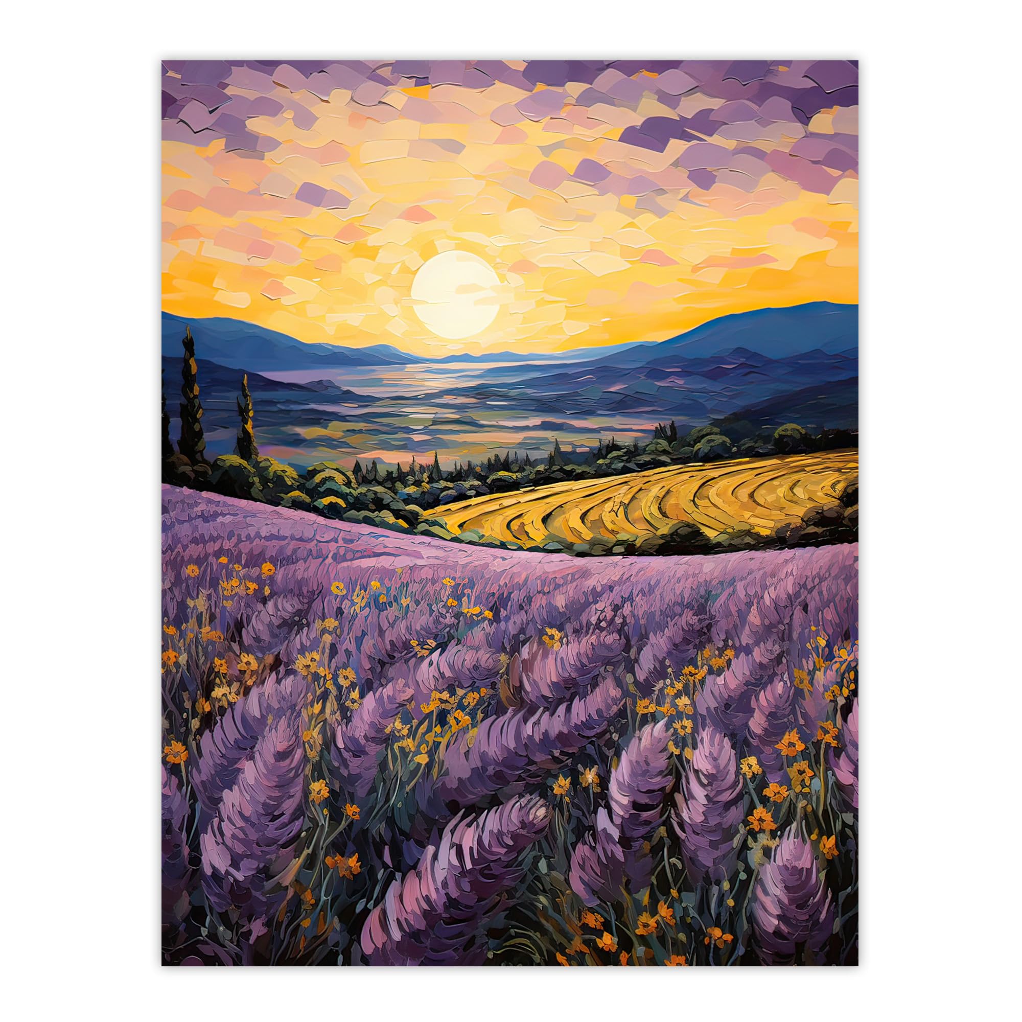 Artery8 Serene Lavender Fields at Sunrise Scenic Landscape Extra Large XL Wall Art Poster Print