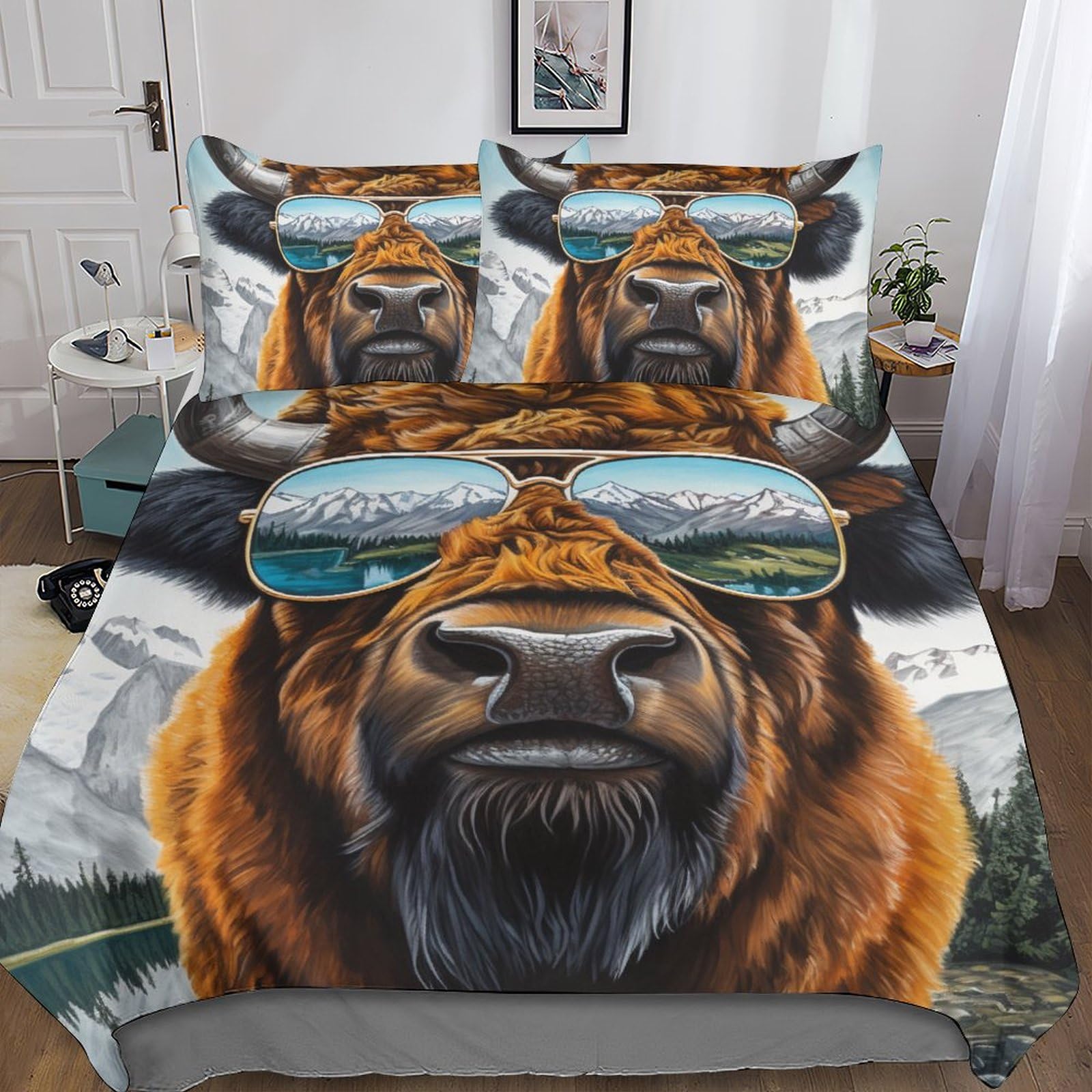 Housse de couette bison 3 pièces idée cadeau pour adultes et ados
