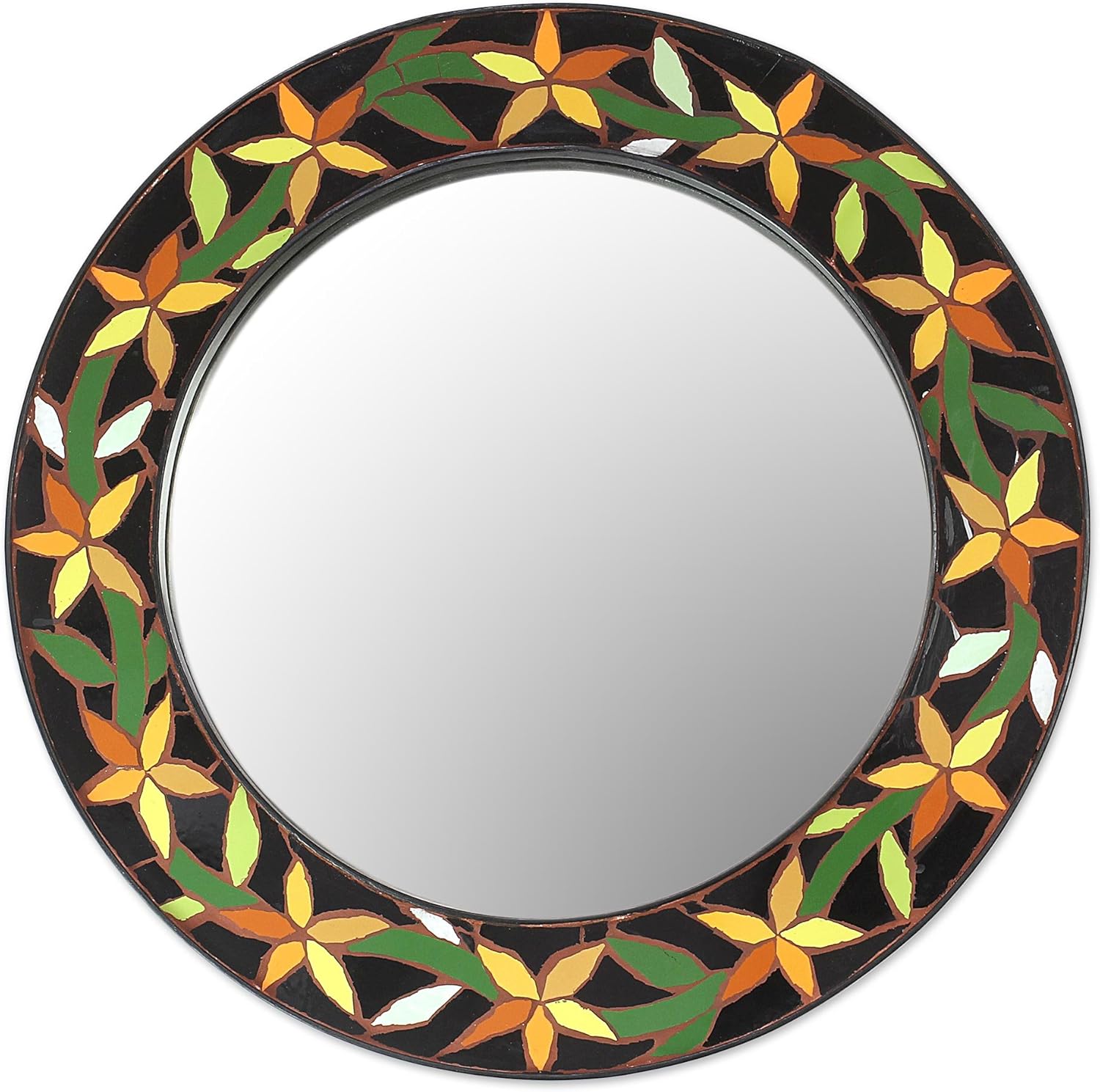 NOVICA Mosaic Wood and Ceramic Wall Mounted Mirror, Earthtone