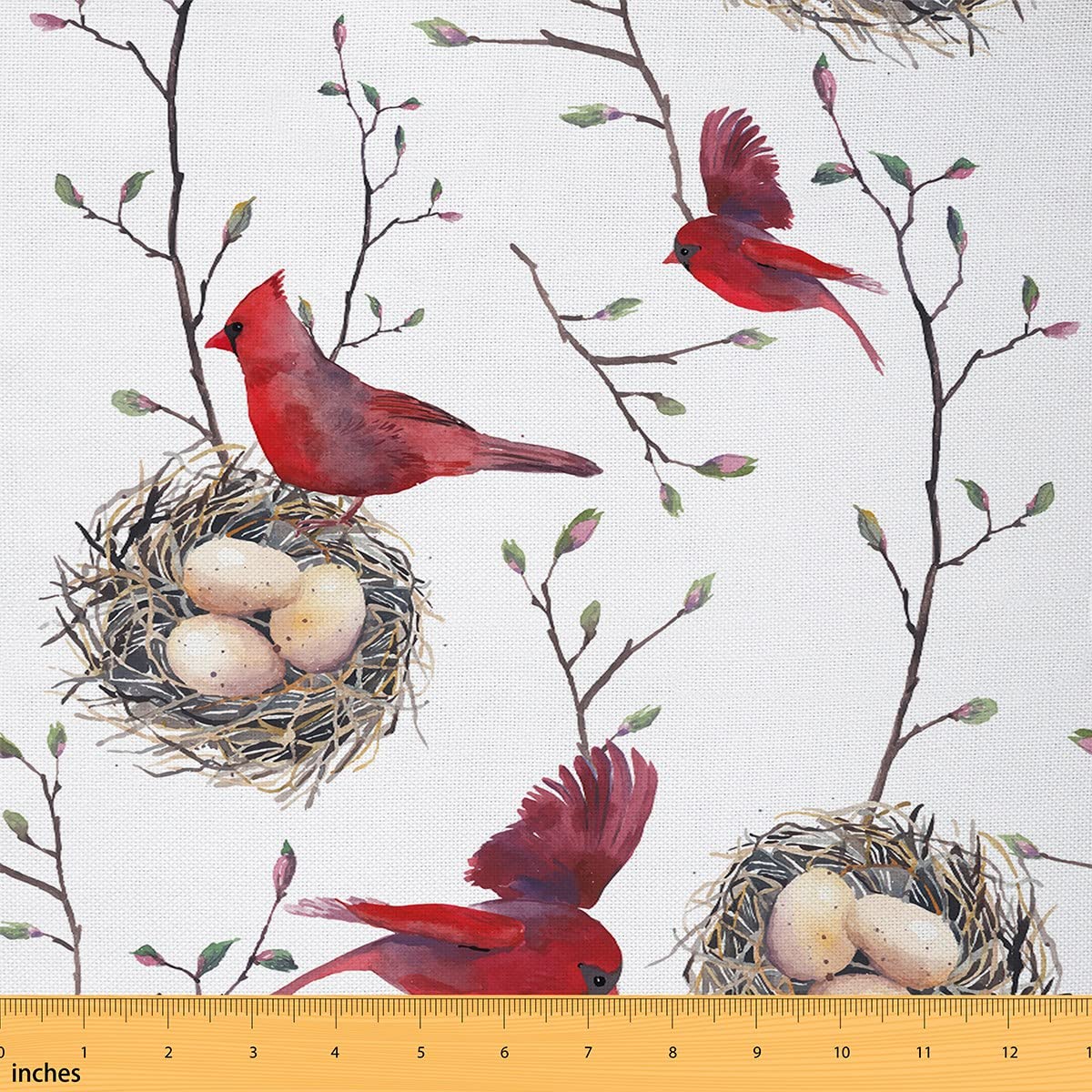 Red Bird Fabric by The Yard Rustic Wild Animal Outdoor Fabric for Girls Women Bird Lovers Decorative Fabric DIY for Chairs Sofa, 3 Yards, Red White
