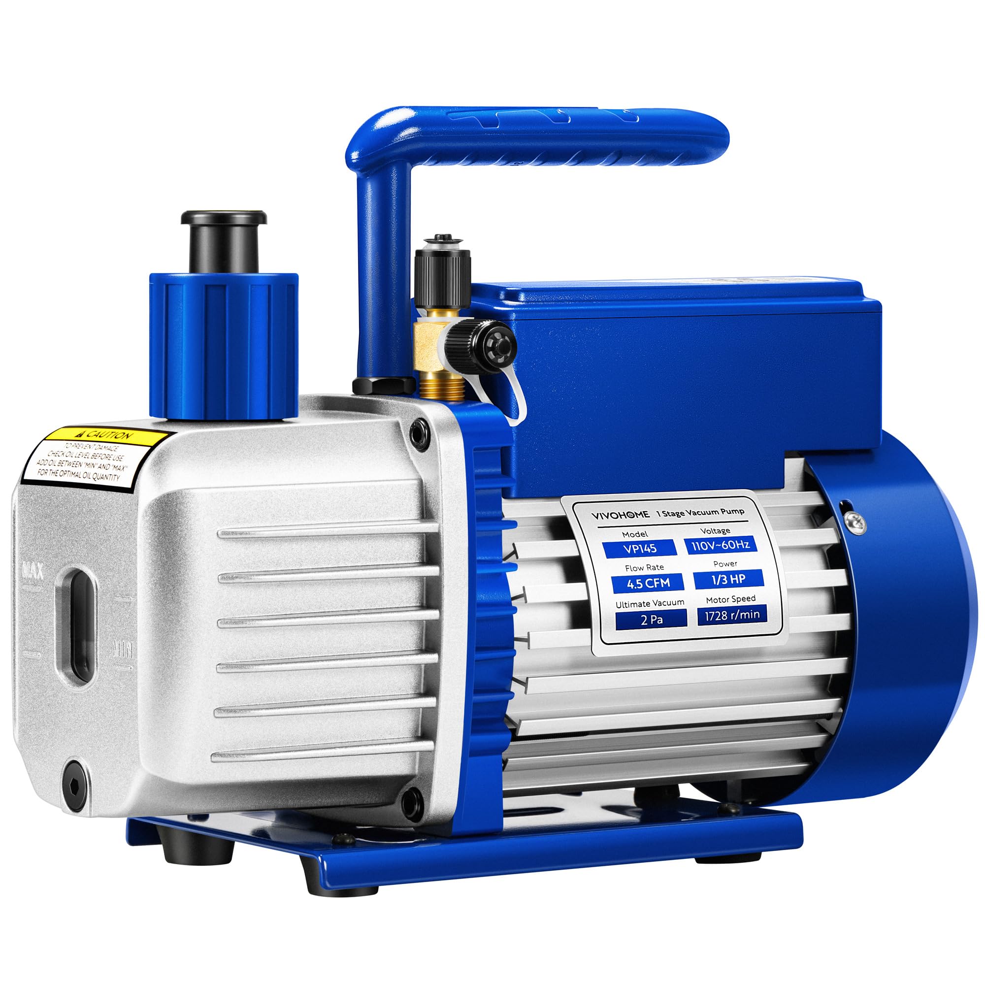 VIVOHOME Bomba de vacío HVAC de 1/3 HP 4.5 CFM 1 etapa A2L, motor sin chispas para sistemas R32 R1234yf R454B R134a R22 R410a, bomba de vacío automática de CA para mantenimiento de refrigeración de