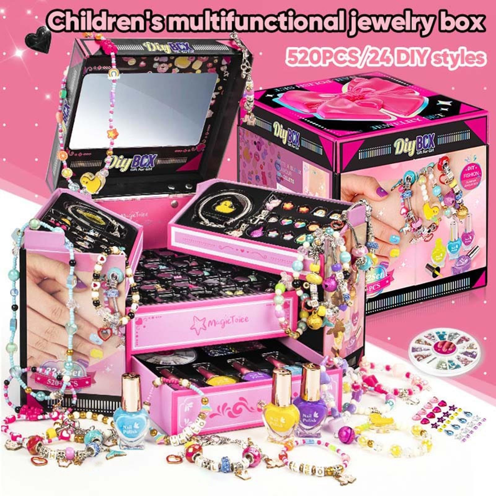 Muuzebsy Juego para hacer pulseras de abalorios, kit de fabricación de pulseras de joyería, juego de fabricación de joyas hechas a mano para niñas, caja de joyería D-IY Treasure para niños, kit de