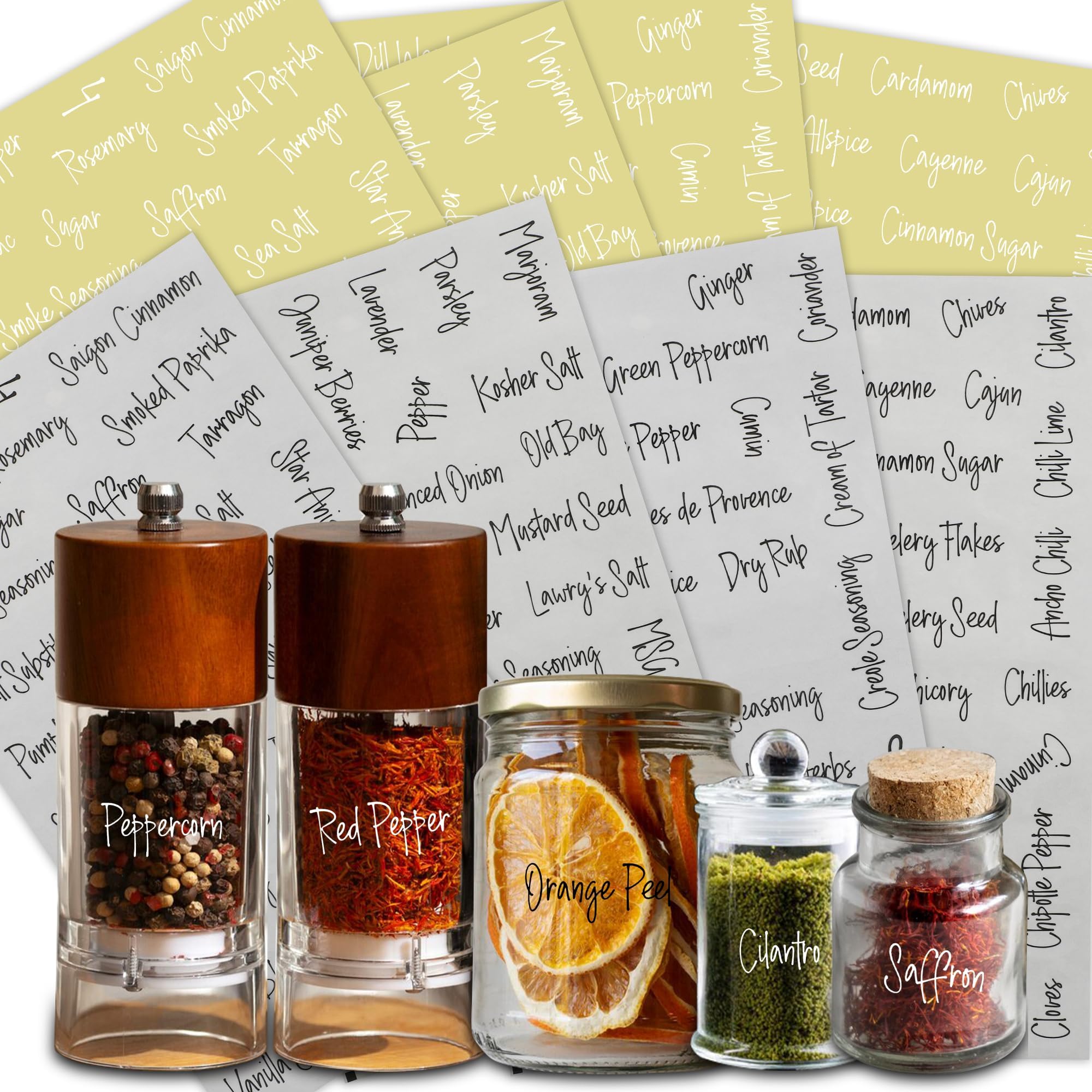 268 Clear Seasoning Jar Labels, Preprinted Kitchen Pantry Organization Labels for Spice Herbs Food Containers Jar Bottle Rack Waterproof Black White Script Sticker Set (4 Black+4 White)