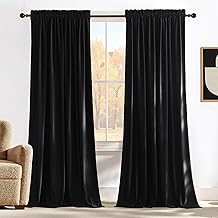 NICETOWN Black Velvet Blackout Curtains 96 inch Long for Bedroom and Living Room, Thermal Curtains Solid Heavy Rod Pocket Drapes/Window Treatments for Hall, Theater (2 Pieces, 52 W)