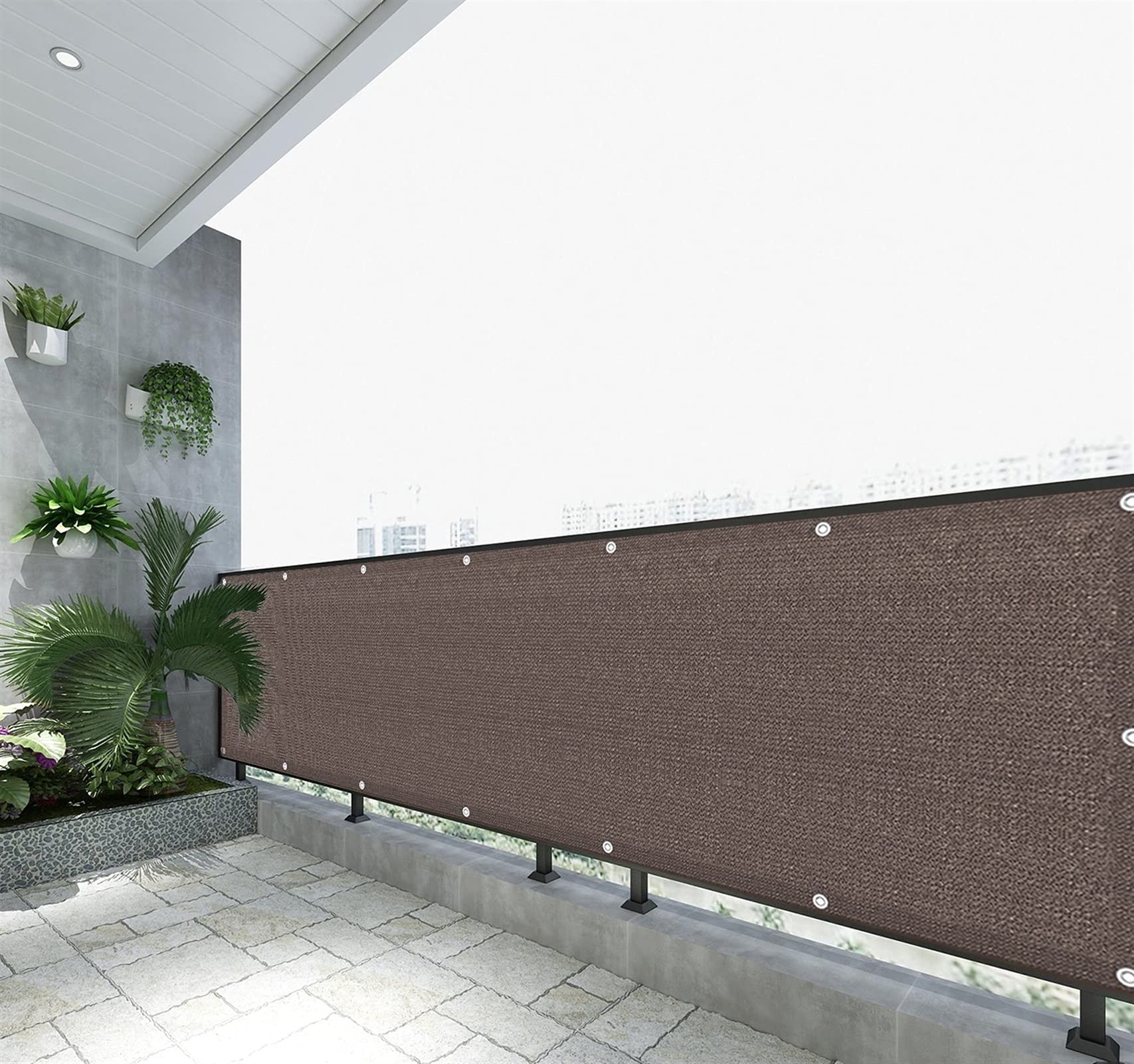 Balkonscherm 110 x 300 cm Windscherm Uv-Bescherming Ademend Balkonbedekking met Kabelbinders Oogjes Koord, Scheurvast, Privacy Scherm Voor Tuin, Terras, Outdoor, bruin