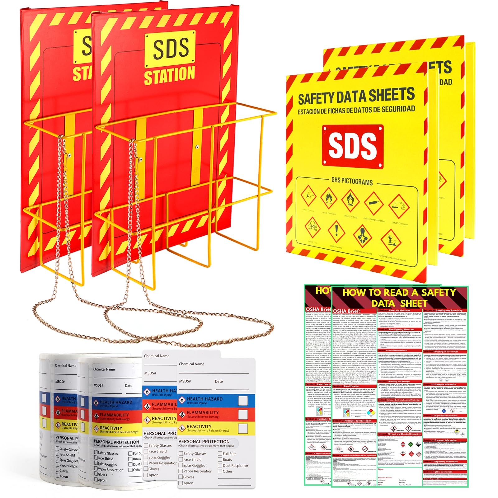 Amazon.com: Lontcs 2 Pcs MSDS SDS Binder and Wall Station,Yellow Heavy ...