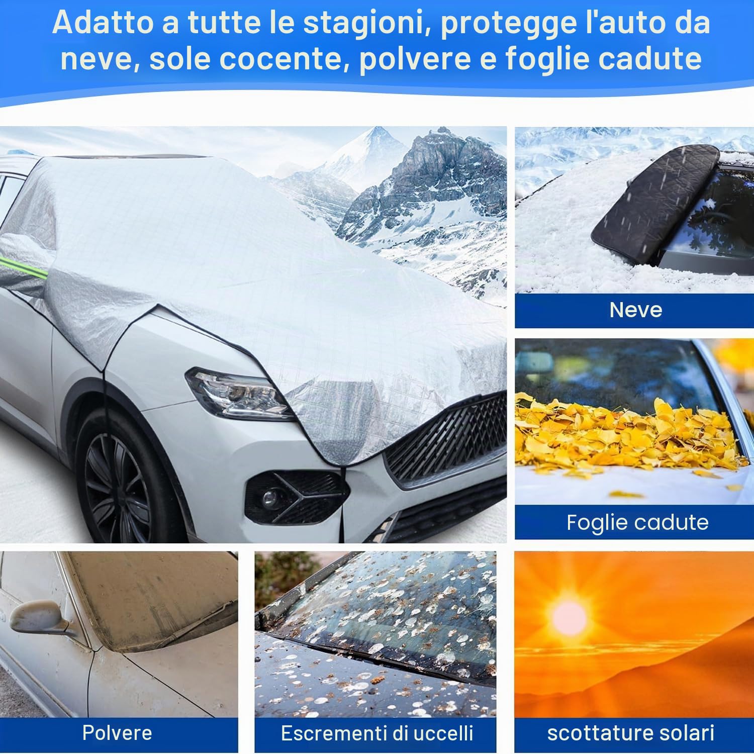 Copri Parabrezza per Auto Inverno, Copri Parabrezza Auto, 255x235cm, Telo Parabrezza Auto Antigelo, Telo Antigelo per Auto, Copertura Auto Ripiegabile, Copertura Parabrezza per Gelo, Neve
