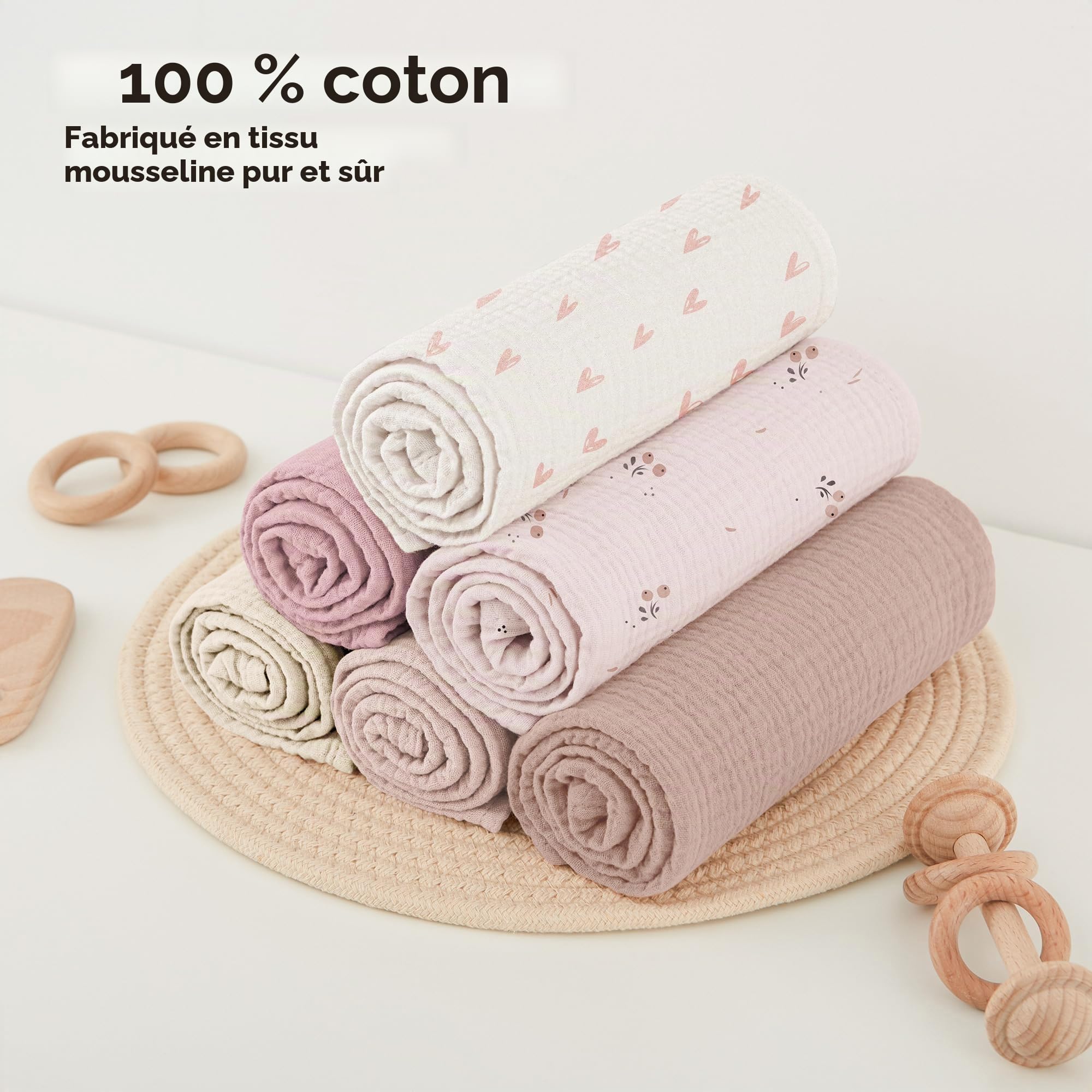 bearmoss Langes Coton BéBé, Absorbant Respirant pour Nouveauné Peau Sensible pour Unisexe Bébé Filles et Garçons Lot 3 de Mousseline de Coton 60x60cm (Rose)