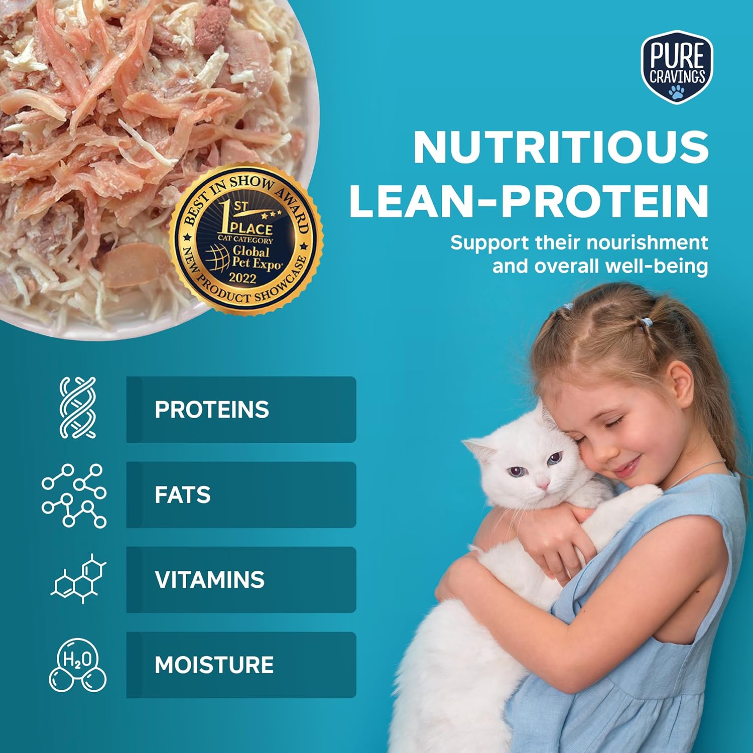 Pure Cravings Chicken and Lamb Recipe in Broth, Shredded Wet Cat Food, Grain-Free Protein, Non-GMO, 12 Pack