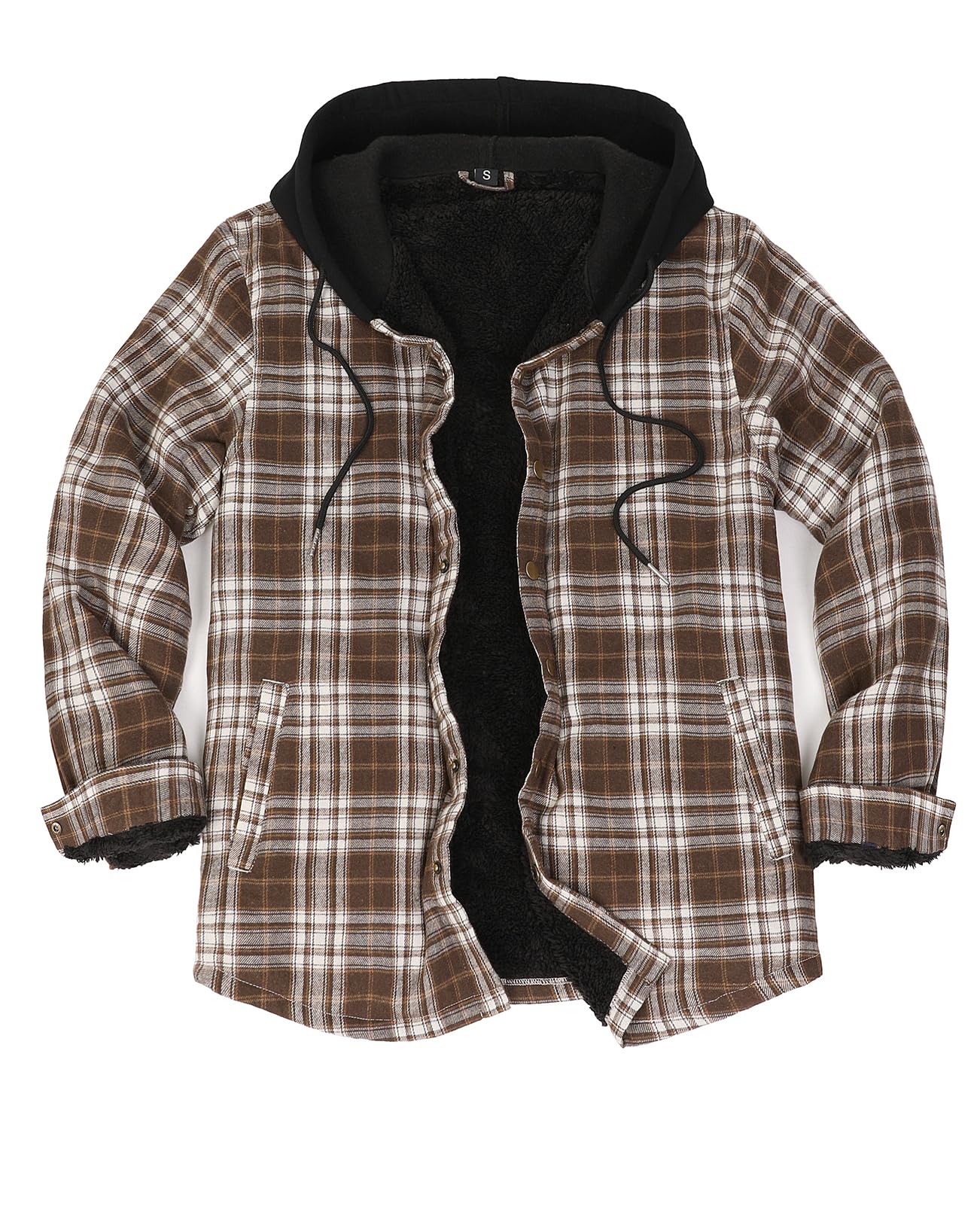 ZENTHACE Men's Sherpa Lined Flannel Shirt Jacket,Snap Button Down Winter Plaid Shacket with Hood