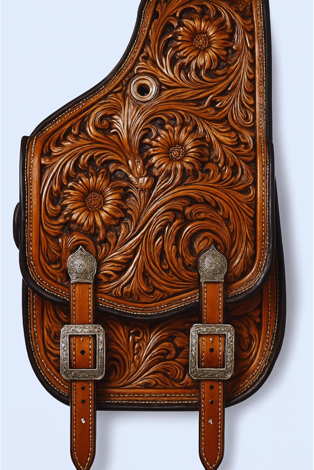 Alice International Premium Equestrian Saddle Bag – Stylish and Functional Organize Your Gear in Style Horse Saddle Bag Tooled Carved Pack Equipment Size: 10” L x 10” W x 3 ½” D inches M113
