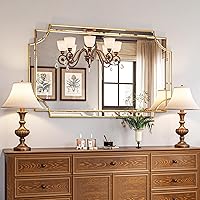 Vista 10 de Kelly Miller Espejo decorativo dorado grande para pared, espejo dorado de 30 x 40 pulgadas, espejo de pared de tocador, espejo rectangular biselado