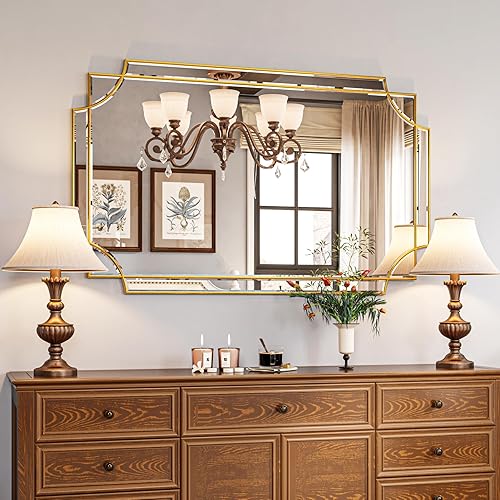 Miniatura 10 de Kelly Miller Espejo decorativo dorado grande para pared, espejo dorado de 30 x 40 pulgadas, espejo de pared de tocador, espejo rectangular biselado