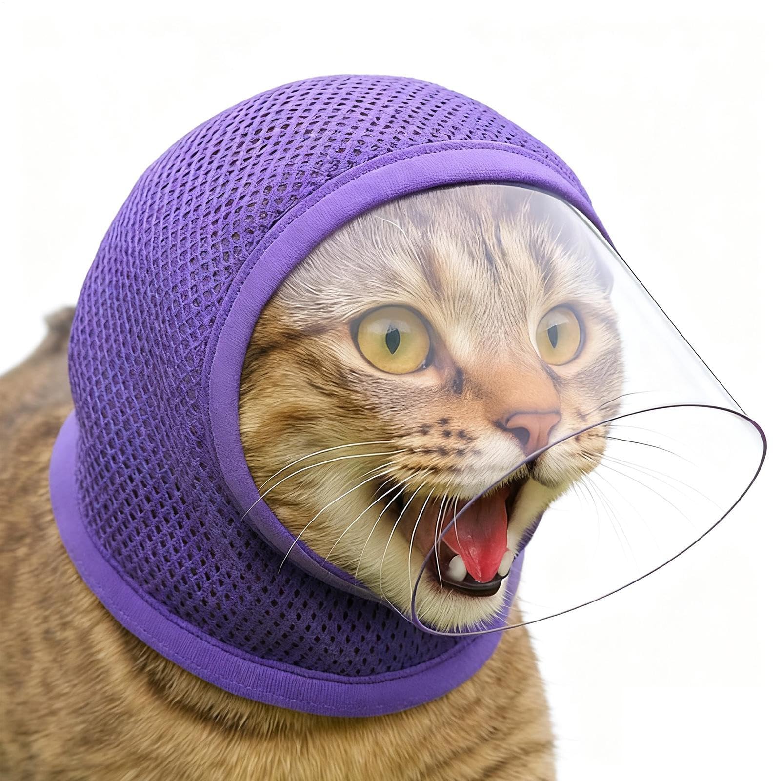 Ylnailky Cat Helmet for Grooming, Breathable Adjustable Anti Bite Mesh Cover, Cat Grooming Muzzle Head Cover, for Restraint Prevent Bite Biting Chewing Scratching Protection Home Trimming Costumes