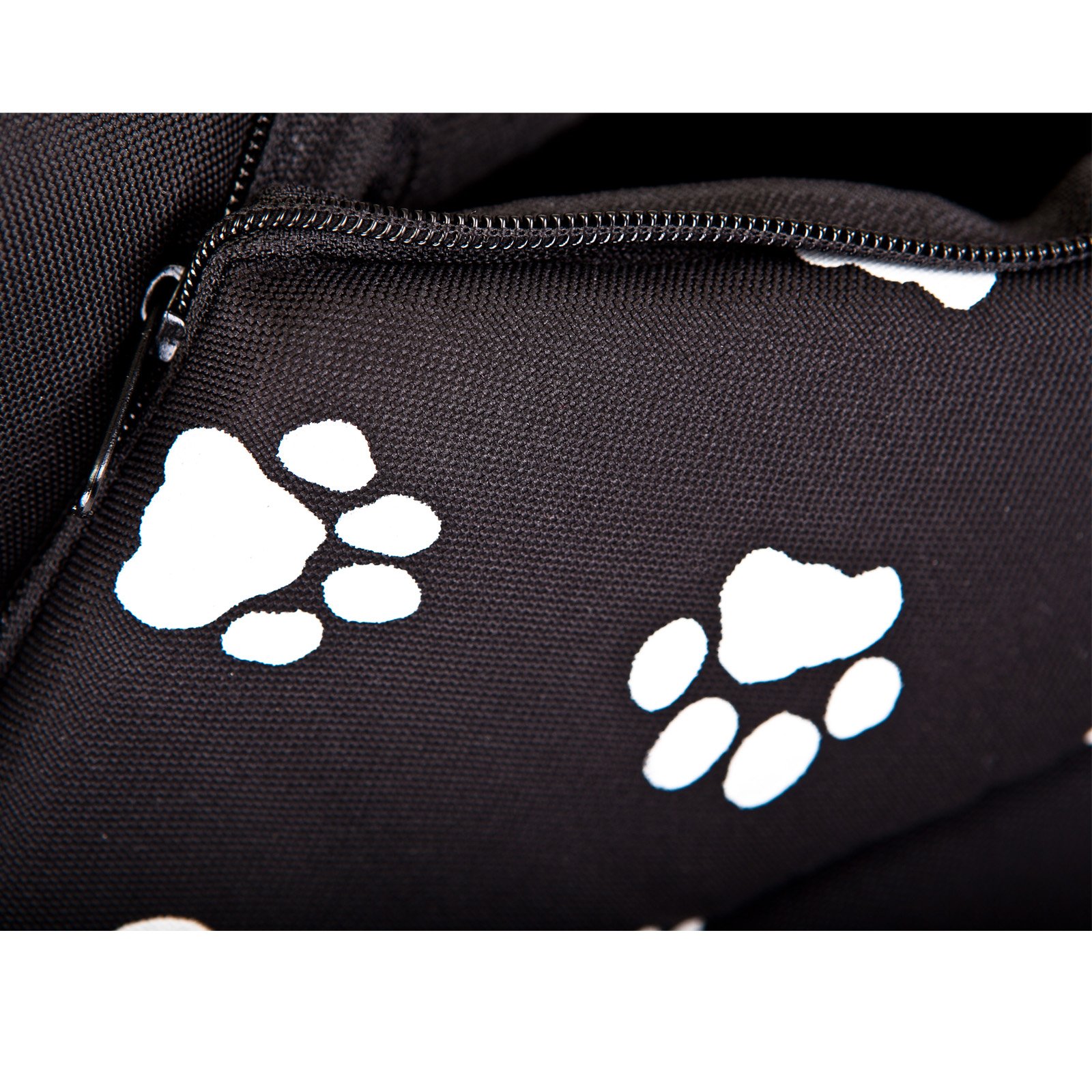 Hundehöhle Hundebett Hundehaus Hundehütte R1-R6 (R1 (38 x 32 cm), schwarz mit Muster (Pfötchen))