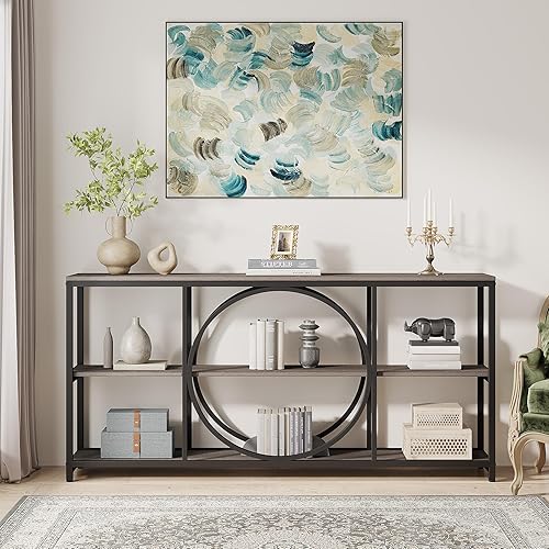 Miniatura 9 de Tribesigns Mesa consola de sofá de 70.9 pulgadas, mesas de entrada angostas extra largas con estantes de almacenamiento de madera de 3 niveles,