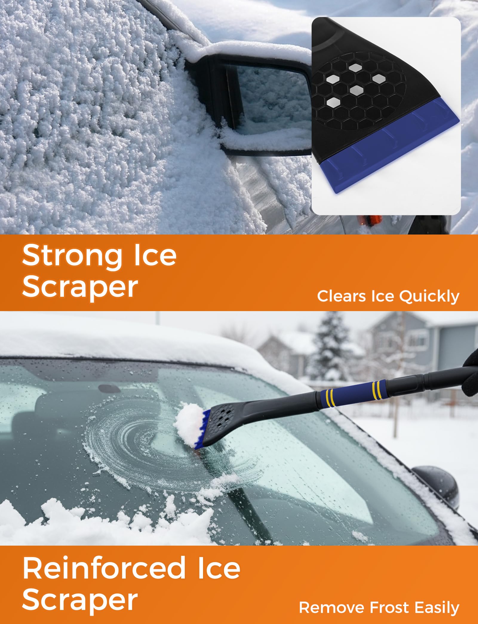 Rascador de hielo extensible de 34 pulgadas para parabrisas de coche, cepillo de nieve 2 en 1, rascador de nieve para coche, rascador de nieve y arrastre con agarre ergonómico de espuma para